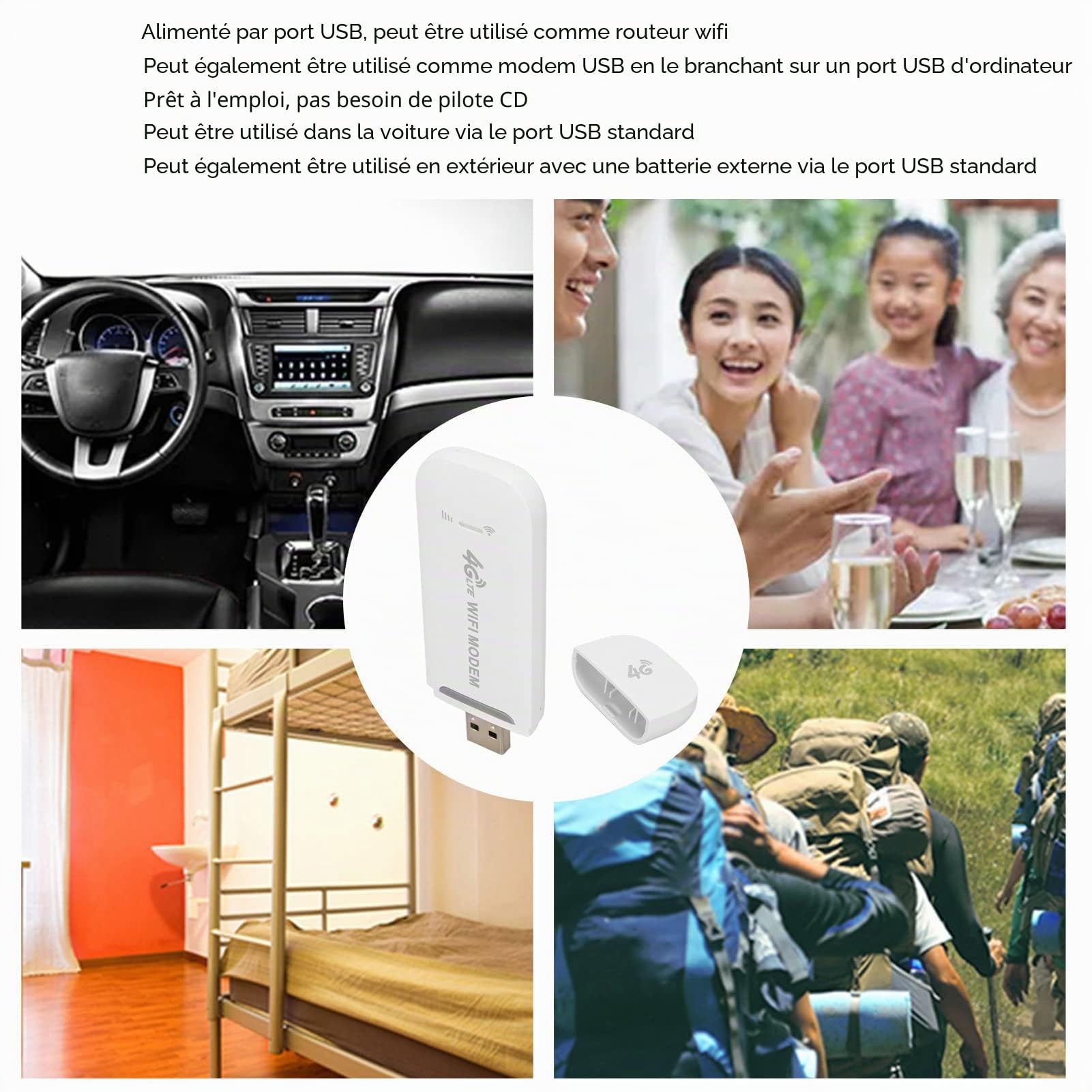Ejoyous Clé 4G LTE, Routeur WiFi Mobile pour Voiture Surf Stick sans Contrat Dongle LTE 4G avec Emplacement pour Carte SIM Routeur WiFi USB 150 Mbps Hotspot Réseau, Ejoyousvk5mgnx0r7