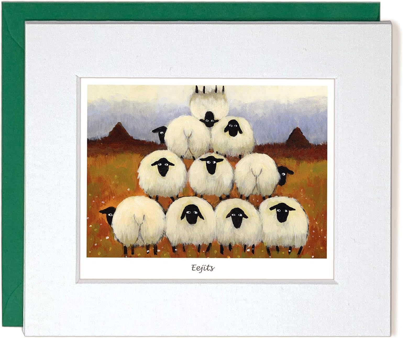"Eejits" Mounted Greeting Card by Thomas Joseph - Funny Sheep Card