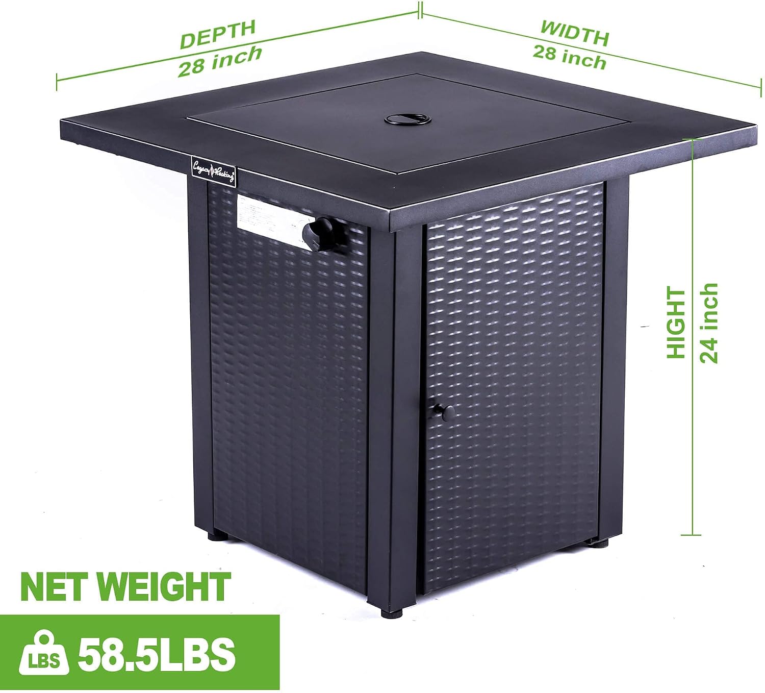 LEGACY HEATING Gas Fire Pit Table 28 inch Outdoor Propane Fire Pit Table, 50000 BTU Square 28" Fire Table with Lid & Lava Rock, Rattan & Wicker-Look, for Outside Patio Yard Party Balcony and Lawn
