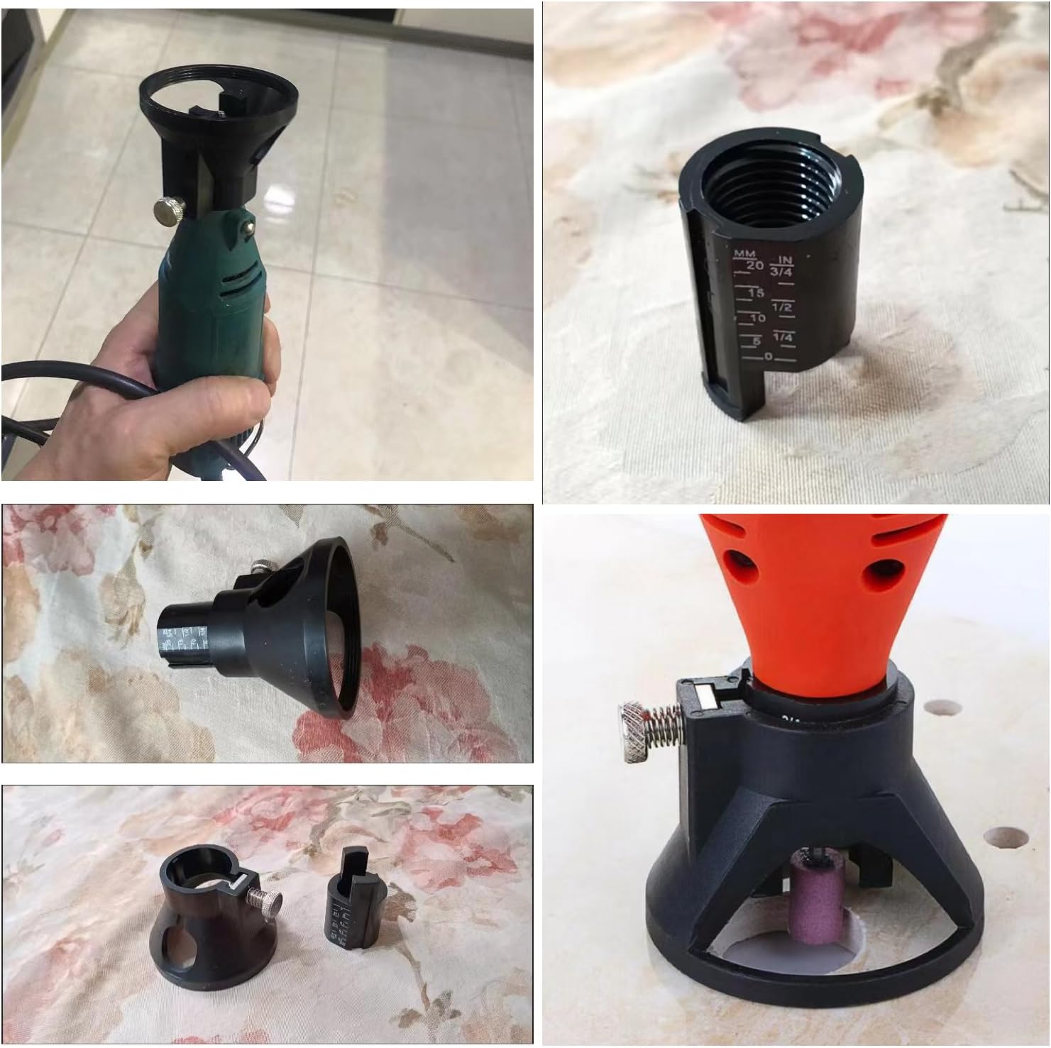 2 Pack Rotary Tool Guide Router Attachement Locator Positioner with Depth Gauge for Cutting Carving Engraving Grinding Milling Cutter Electric Drill Bits Routering Tool Project Woodworking