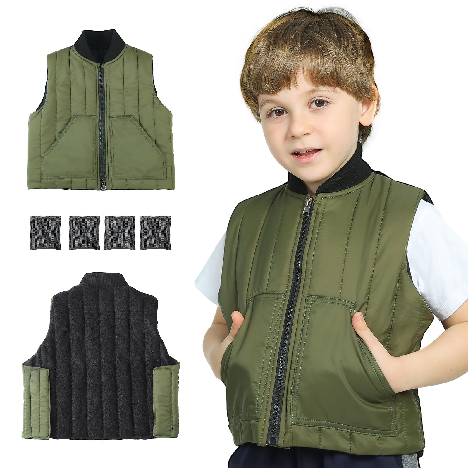 Photo 1 of Hugsmiling Weighted Compression Vest for Kids - Adjustable Compression Vest With Four Removable Weights Included - Zipper and Pockets Design (Medium)