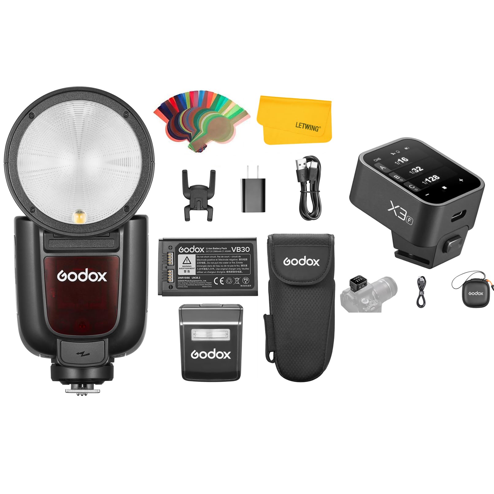 GODOX V1 Pro V1Pro F Round Head Camera Flash for Fujifilm, Detachable Sub Flash SU-1, 2.4G Wireless TTL Fuji Speedlite HSS 1/8000s, with Godox X3F TTL Wireless Flash Trigger for Fujifilm