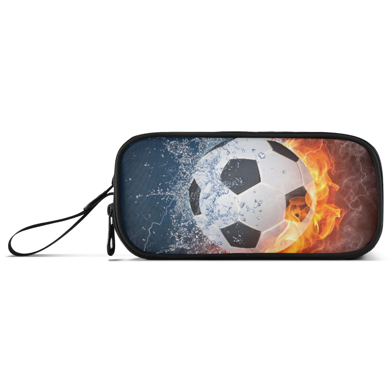 ISAOA Big Capacity Pencil Cases Water and Fire Football Pouch Bag Large Pen Bag Stationery Bag for Girls Boys Adults Student - Image 2