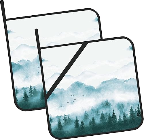 Misty Forest - Juego de 2 soportes para ollas de cocina resistentes al calor para microondas, horno, horno, platos finales y regalos de barbacoa