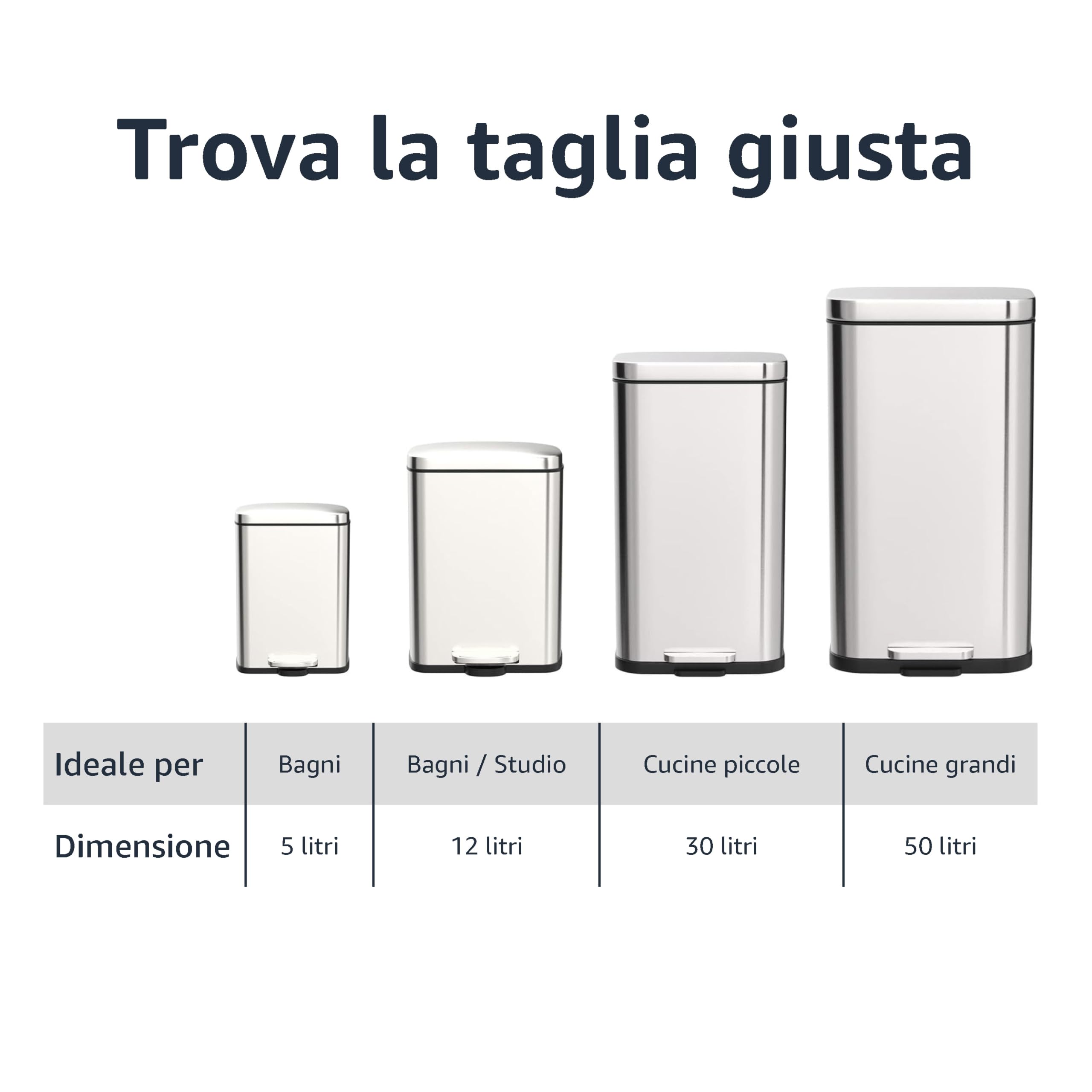 Amazon Basics Pattumiera rettangolare con chiusura silenziosa, 50 l / 13.2 gallon, Nichel satinato