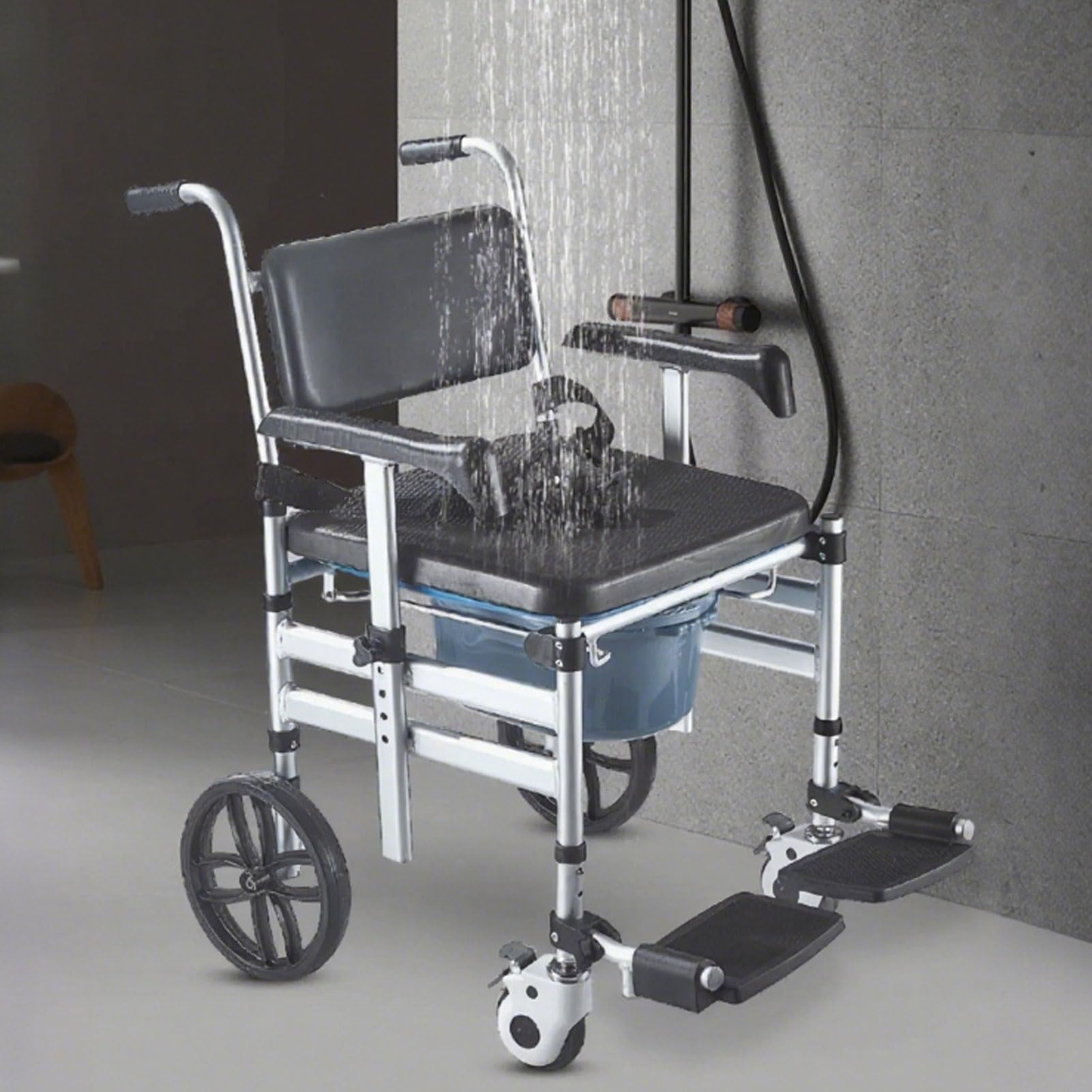 Gthtuhfd 1 4-In- Rolling Shower Chair With Wheels, Waterproof Disabled Wheeled Bathroom Shower Chair For Elderly, Folding Shower Commode Wheelchair, Foldable Wheeled Commode Toilet
