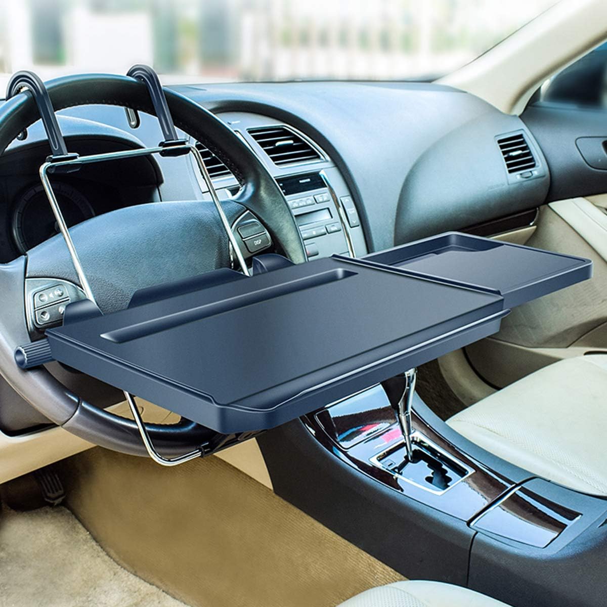 2 in 1 Car Steering Wheel Tray/Back Seat Headrest Tray for Eating Food Drink