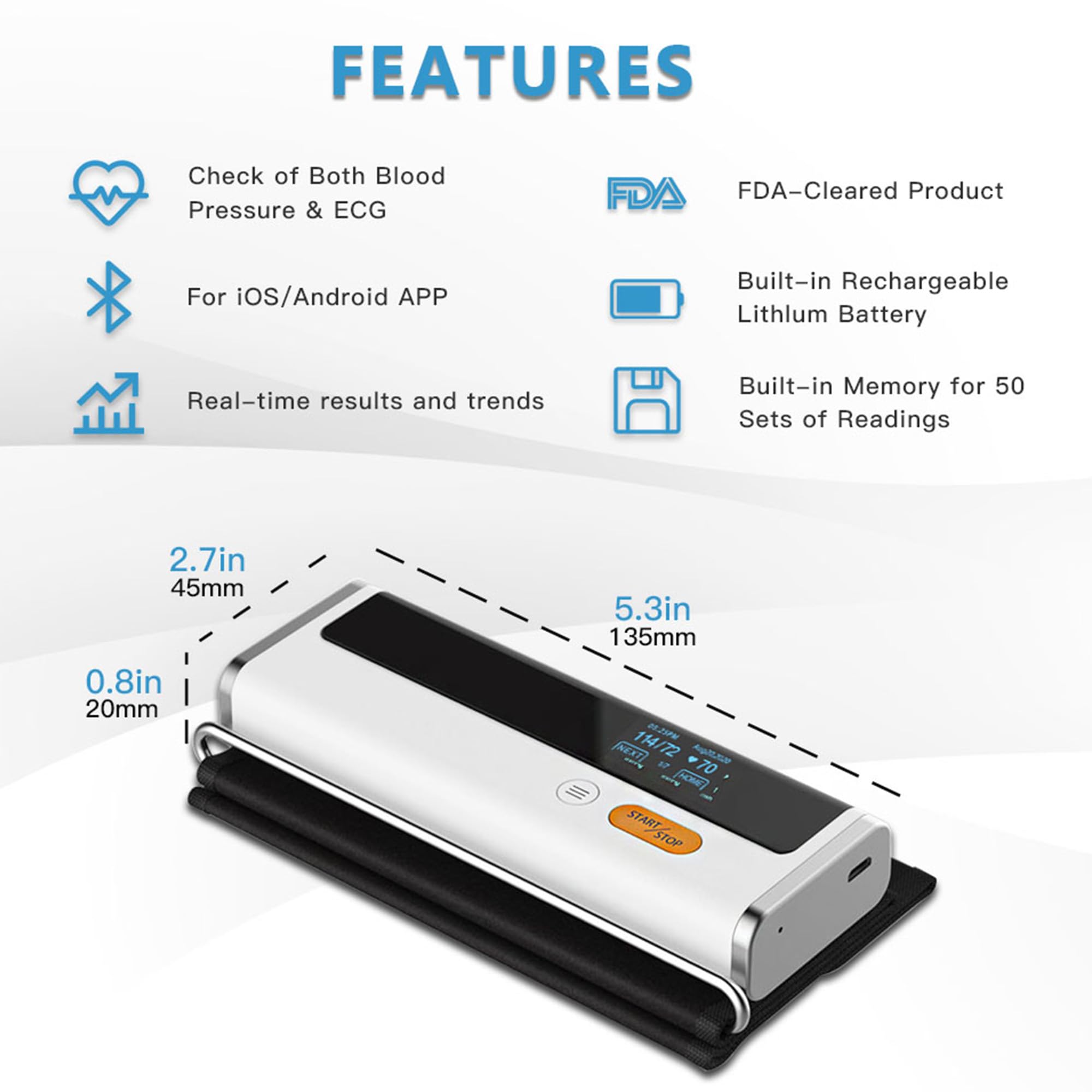 Viatom - Armfit con monitor y medidor de presión con ECG, con pulsera para adultos, 35198