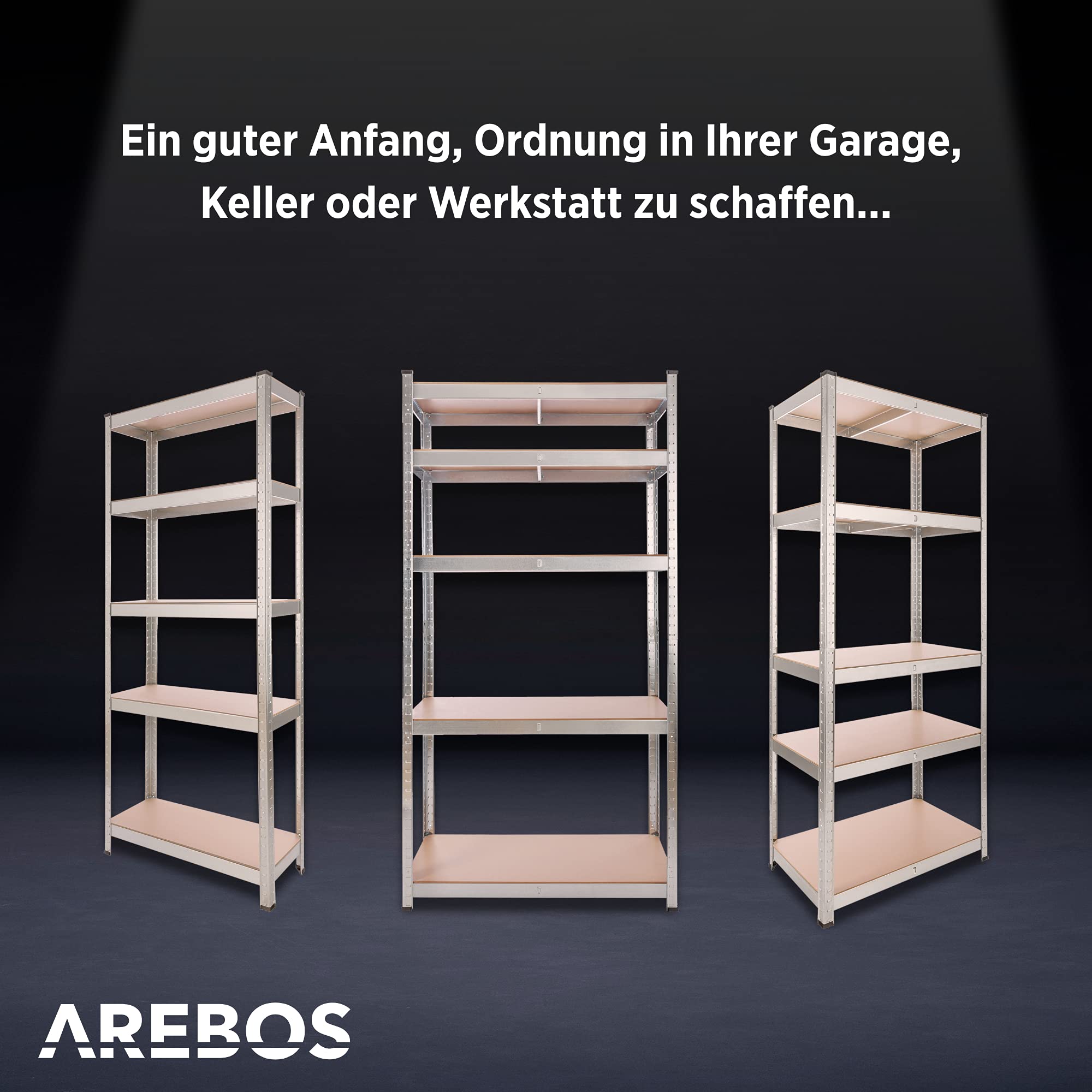 Arebos Schwerlastregal 180x75x45 cm | 875 kg Tragkraft | 5 MDF-Platten | Einfache Montage durch Stecksystem Regal Lagerregal Kellerregal Steckregal Werkstattregal | verzinkt