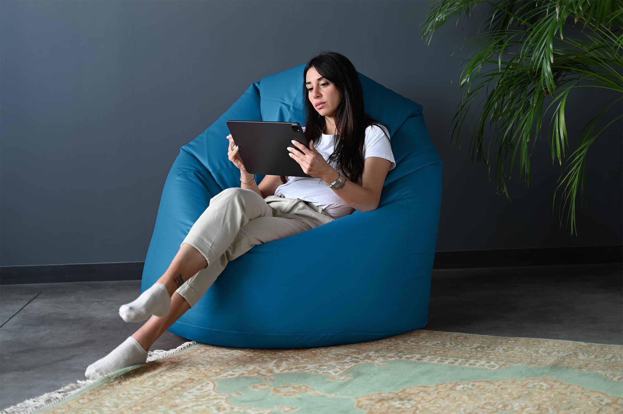 Pouf Sacco Gigante In Ecopelle - 140x100cm, Imbottitura Palline Polistirolo, Per Salotto E Camera, Colore Rosso - Foto 10