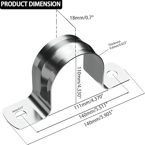 Miniatura 2 de AKIHISA 10 Uds 2 Agujero U Tubo Correa Abrazadera 304 Acero Inoxidable Rígido Correa De Tubo Abrazadera ID 4 13 Pulgadas (4.331 in)
