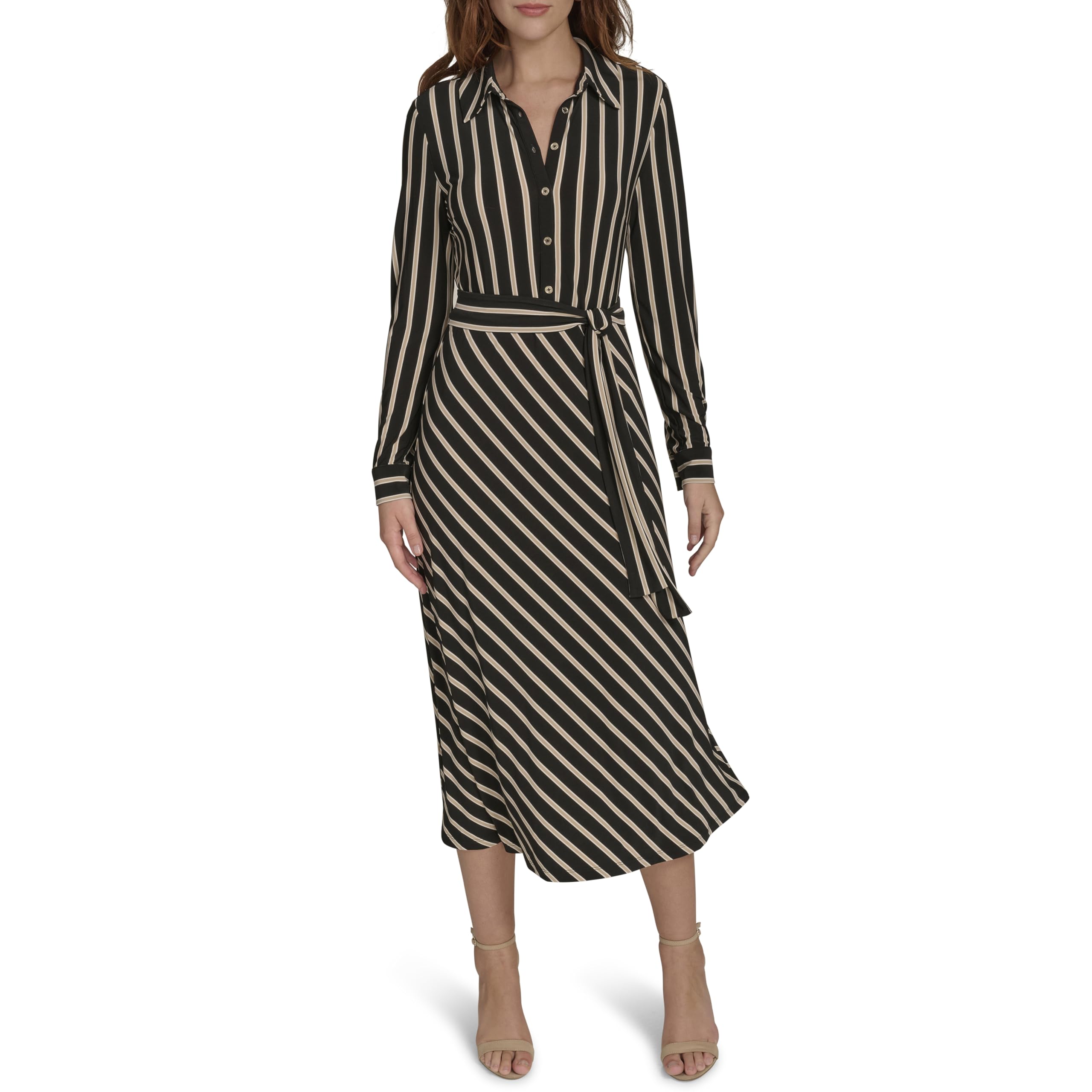 Tommy Hilfiger Long Sleeve Collared Self Tie Midi Shirtdress Vestido Informal Mujer