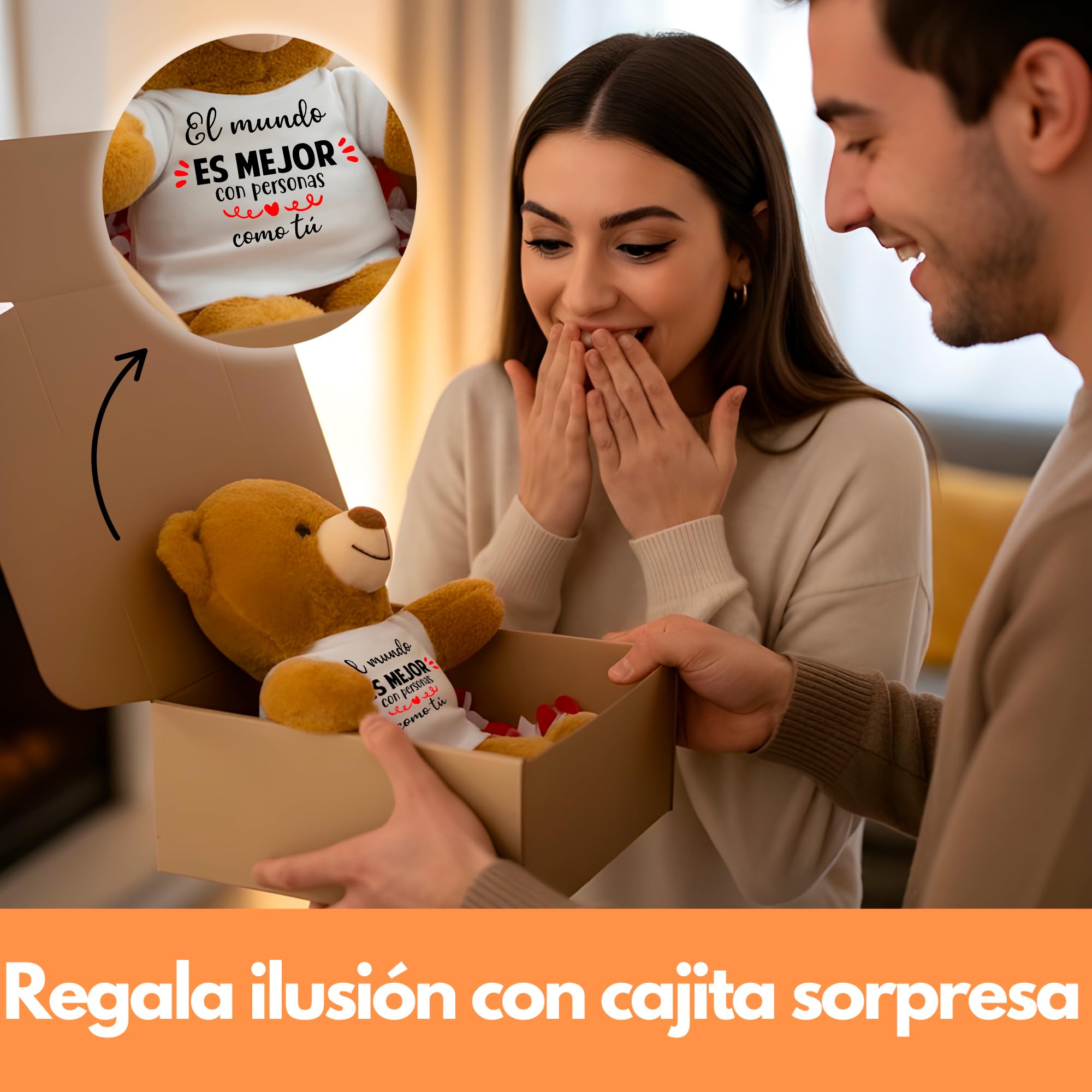 Peluchilandia Regalos Originales para Mujer y Amigas - Osito de Peluche con Mensaje Corazón en Caja Regalo - Detalle para Cumpleaños, Enamorados o Día de la Madre (MARRÓN) — view 9