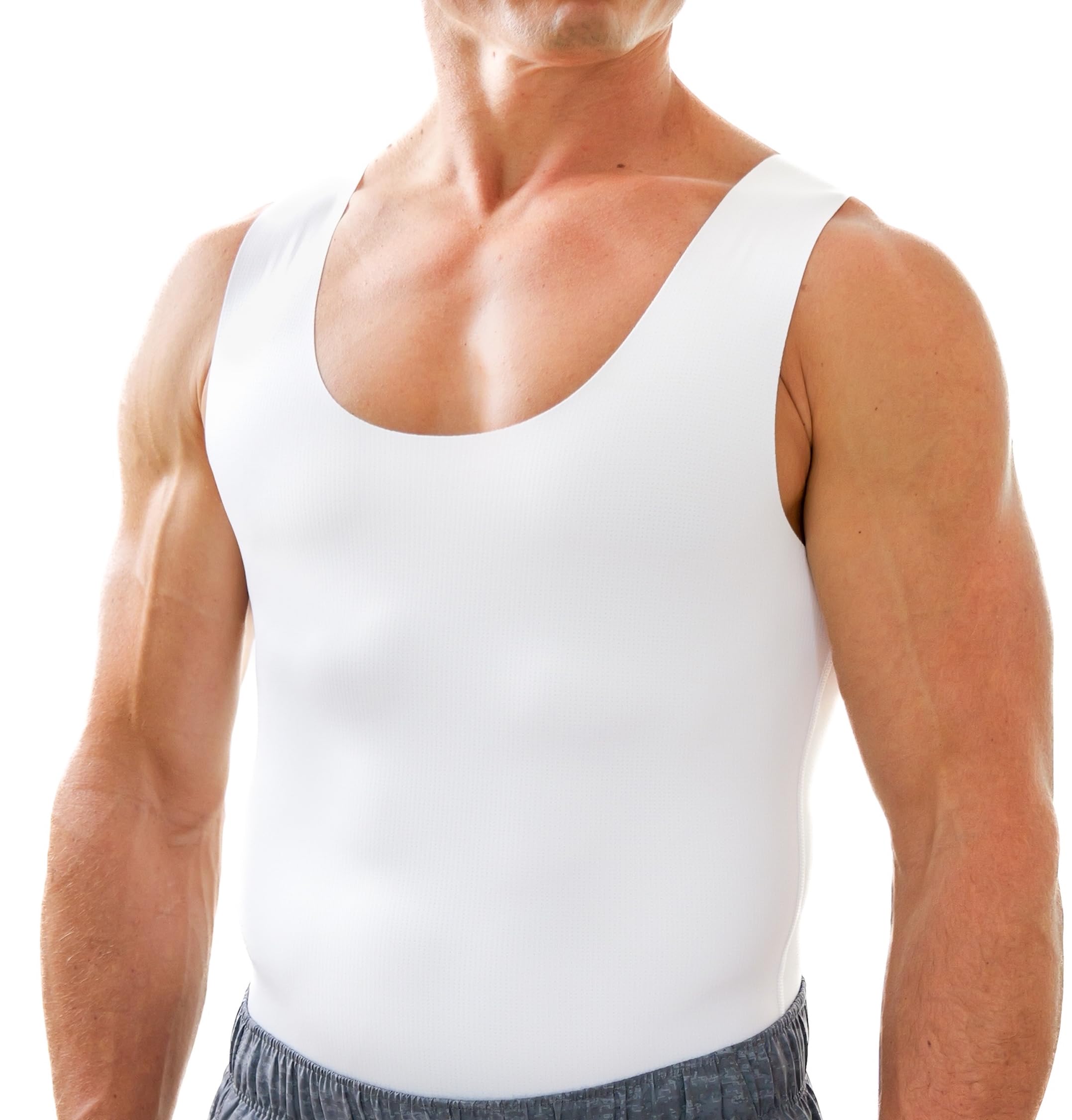 Esteem Apparel Mens Compression Shirt for Chest and Body Shaper Belly Slimming Shapewear Undershirt Tank Top for Men, White, Medium