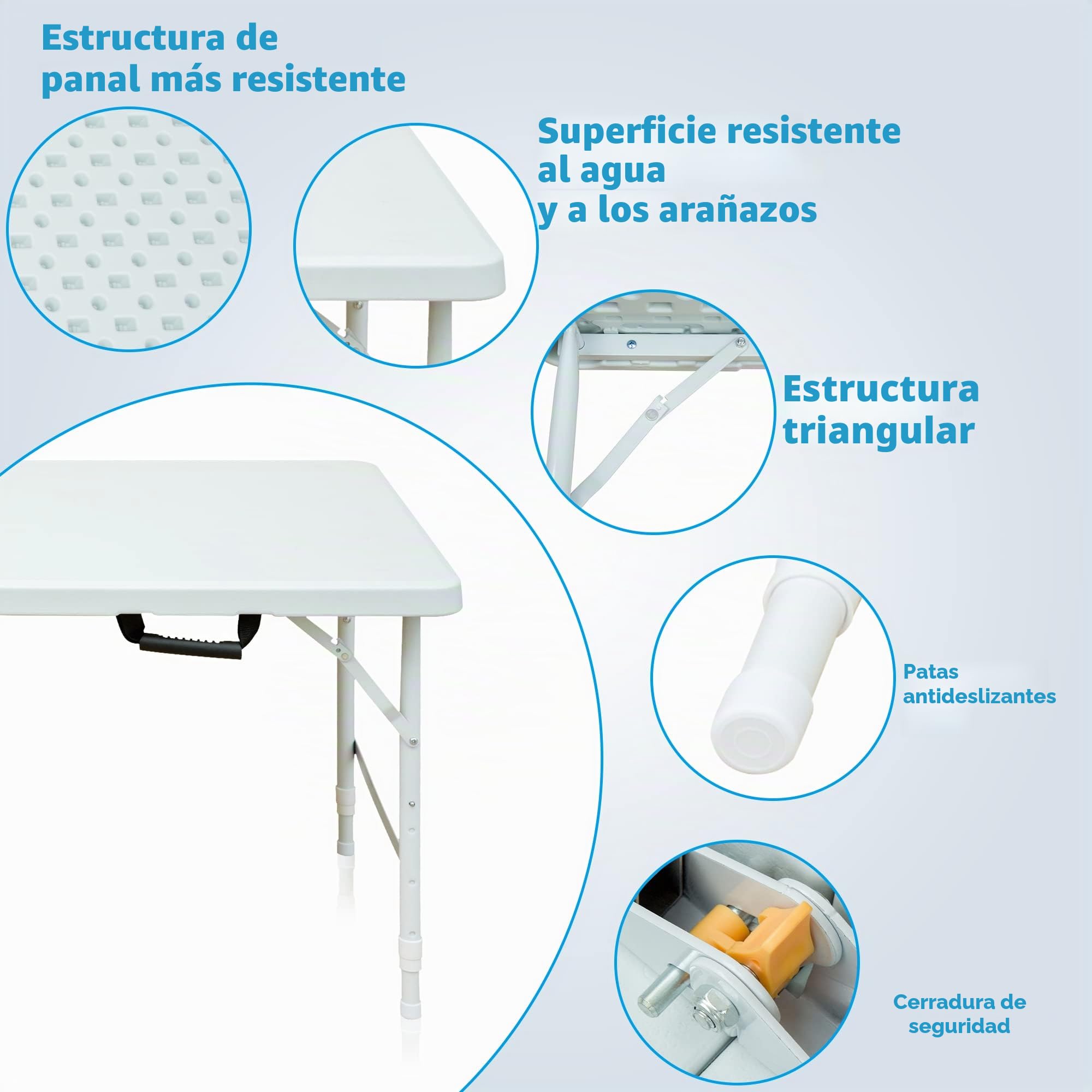 Mesa plegable de plástico portátil de 4 pies, mesa de comedor blanca resistente plegable por la mitad para campamento, fiesta, jardín, cena, cocina, trabajo, mesa superior interior y exterior