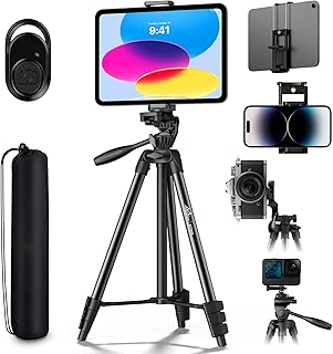 MoKo Camera Tripod for iPad, 60" Tripod for iPhone with Travel Bag, iPad Tripod Stand with Universal ipad Holder and Wireless Remote, Phone Tripod for Camera, Cell Phone, Webcam, Projector