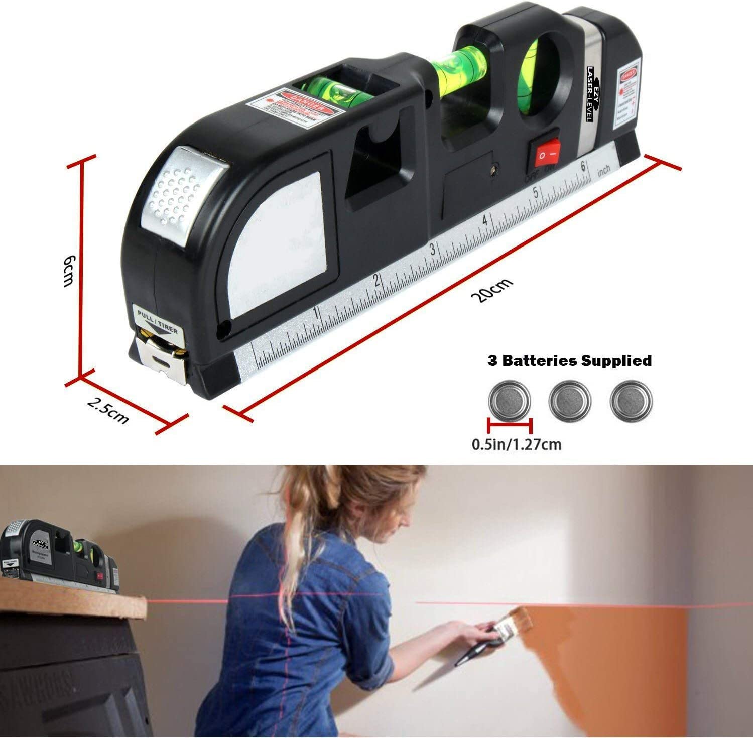 Laser Level And Ruler Tape Measure AxGear Multifunction Laser Level Ruler, 8Ft In Inches And ...