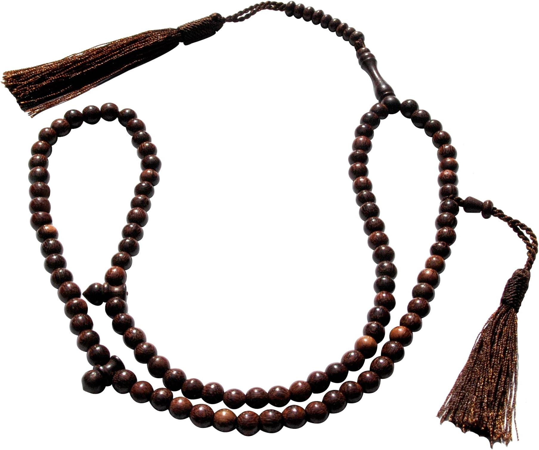 Dense Tamarind Tree Tasbih - Small 6mm 99-Bead Brown Prayer Beads with 2 Tassels