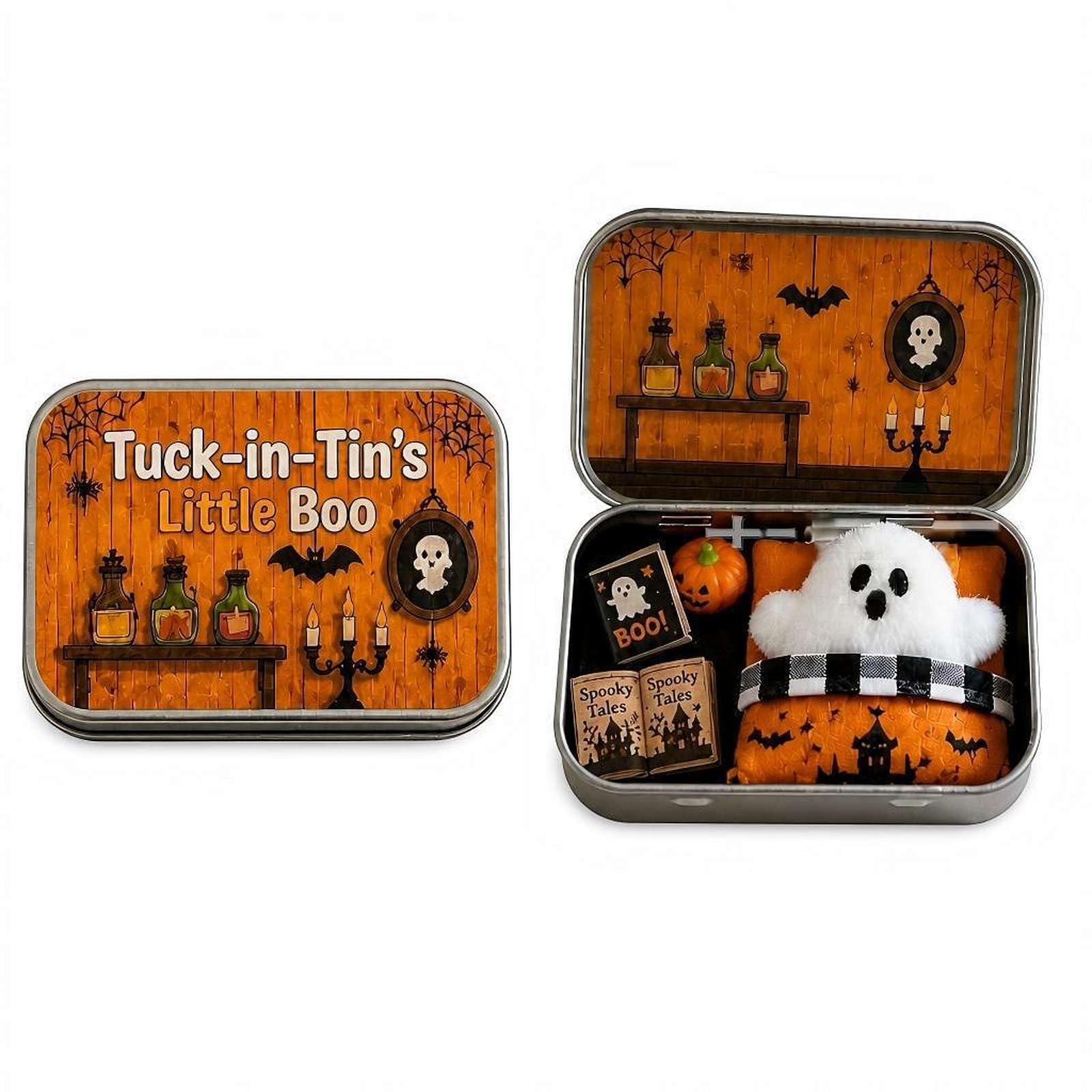 Halloween Mini Ghost Tin Box Set, Spooky Collectible Novelty in Box B#