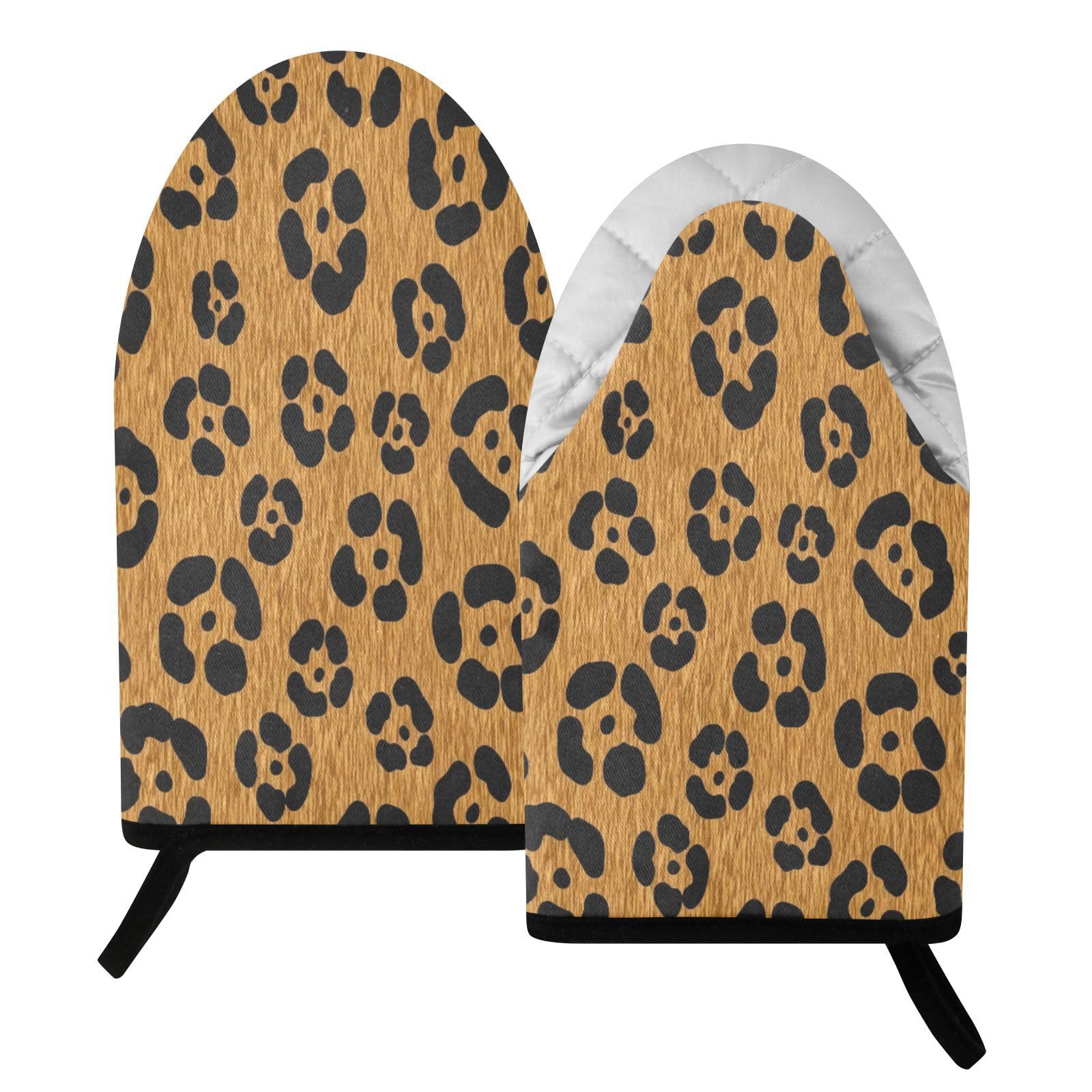 BURSTDDY Leopard Print Oven Mitt,Heat Resistant Kitchen Mitts for Cooking