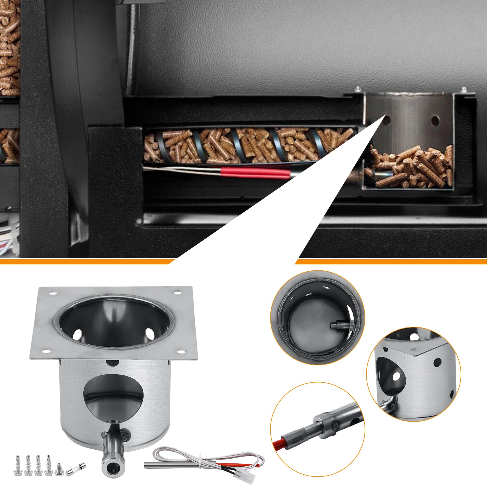 Juego de quemador de fuego de acero inoxidable 304 y kit de encendido de varilla caliente para Pit Boss, Traeger, Camp Chef, parrillas de pellets de quemador de alta resistencia mejoradas con