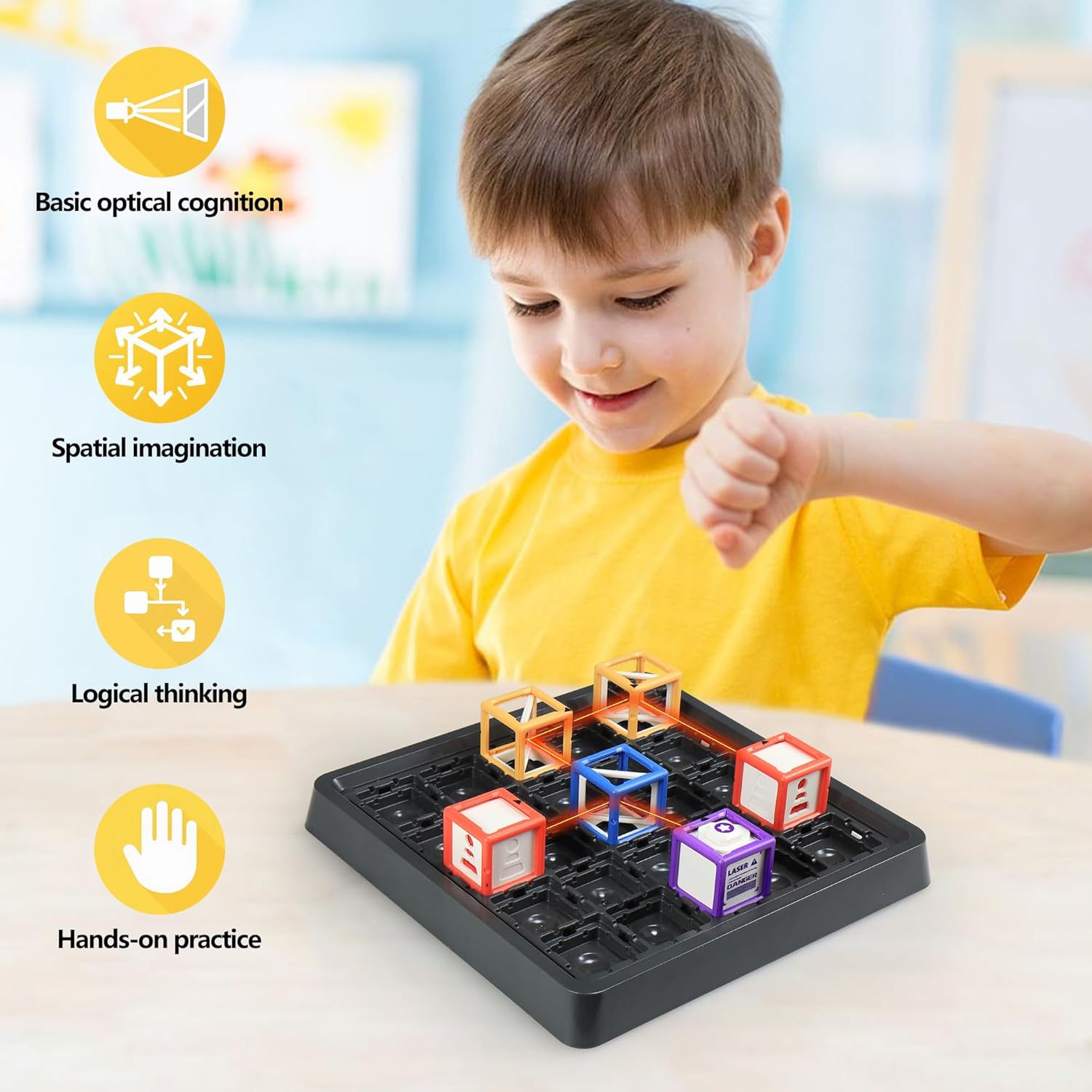 Laser Maze, Laser Maze Reasoning Game, Stem Toys for Ages 8-13. Maze Puzzle Gmae with 60+ Ultimate Challenging Card,37 Pcs Cubes;Great Birthday | Children's Day Gift for Kids