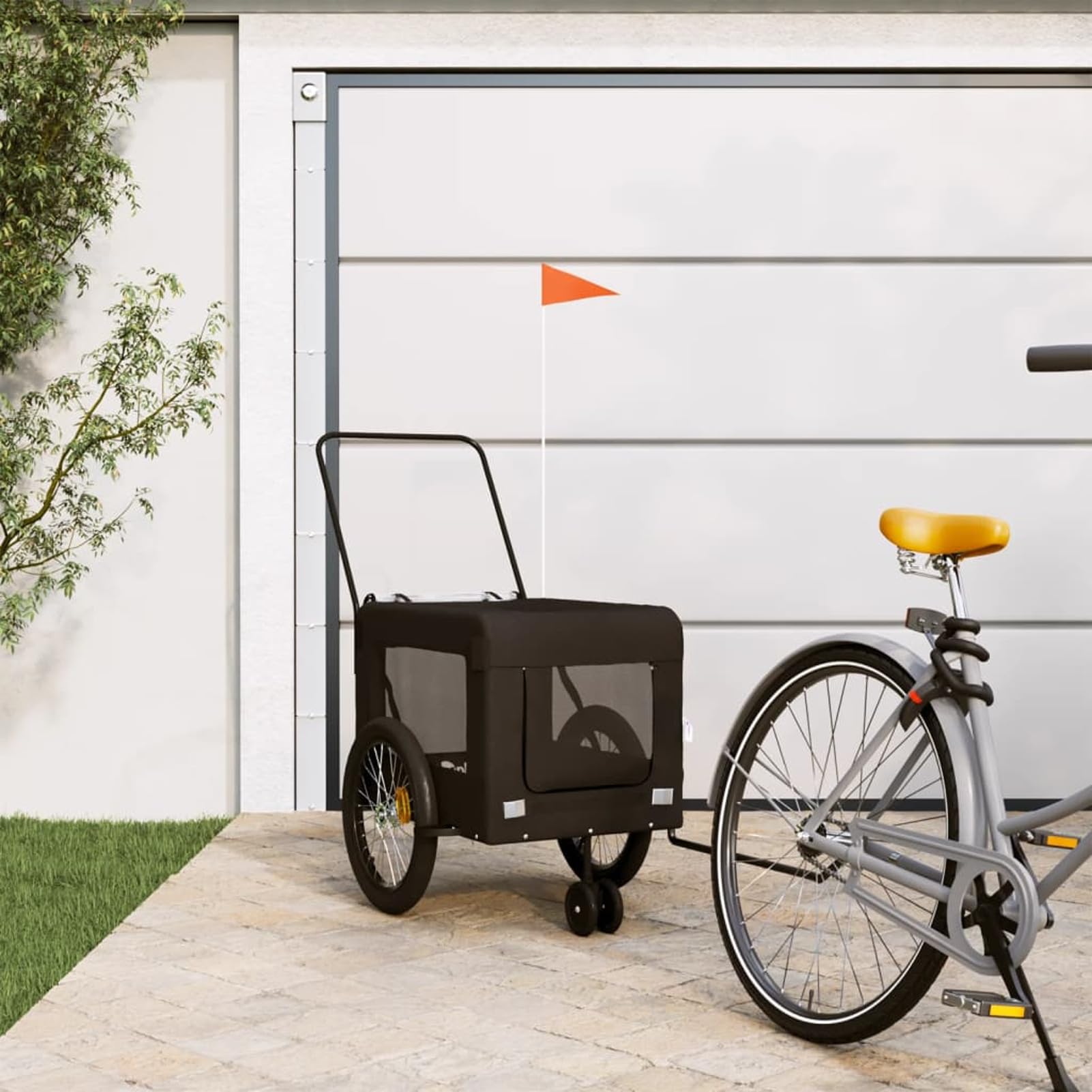 Vopese Bike Trailer for Dog, Pet Carrier Bicycle Trailer with Safety Flag, 12L Oxford Fabric and Iron Frame Dog Cart for Small to Medium Pets Cycling