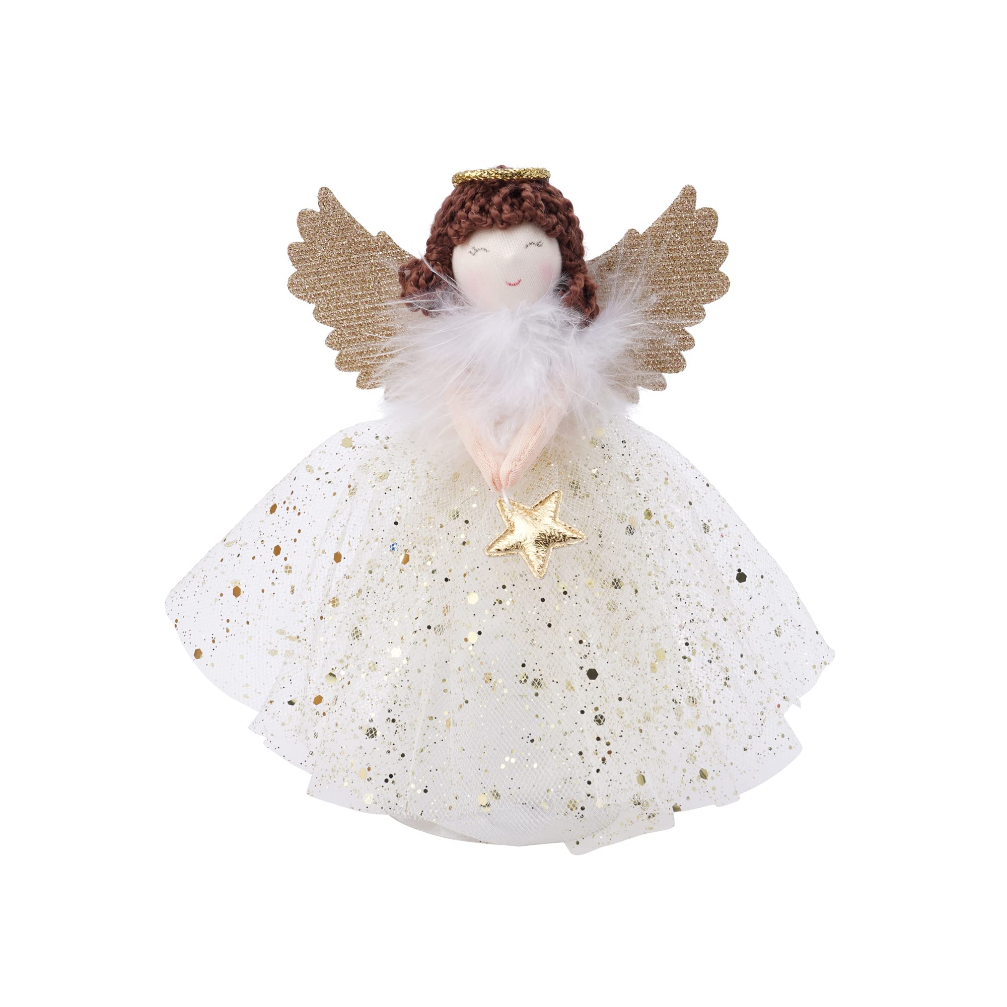 CGB Giftware | Gold Brunette Light Up Angel Hanging Decoration Tree Topper | Battery Powered | Christmas Festive Holiday Home Accessory | Joy to the World Range | GB06686