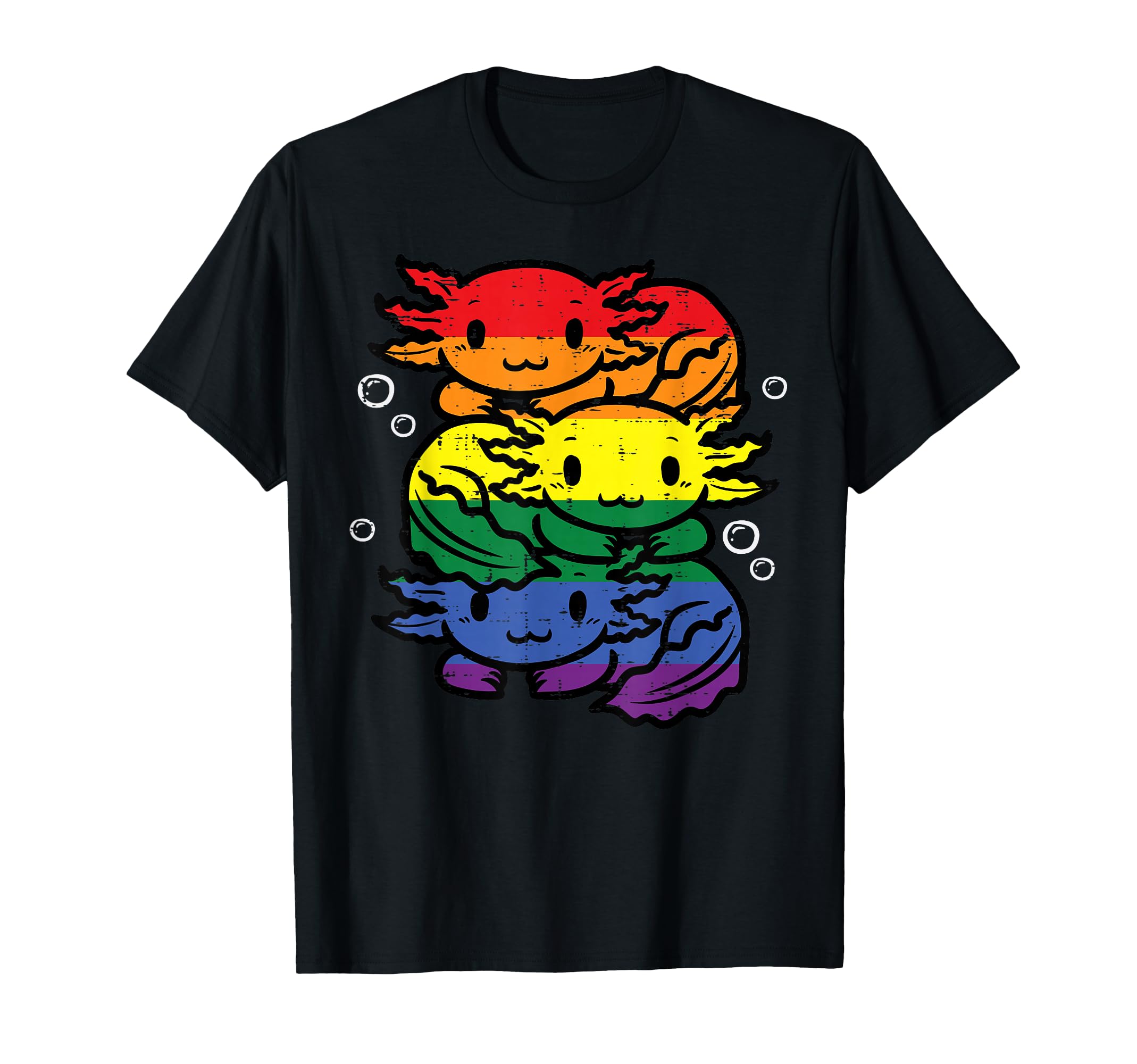 Gay Pride Axolotl Pile Cute Rainbow Flag LGBT Men Women Kids T-Shirt
