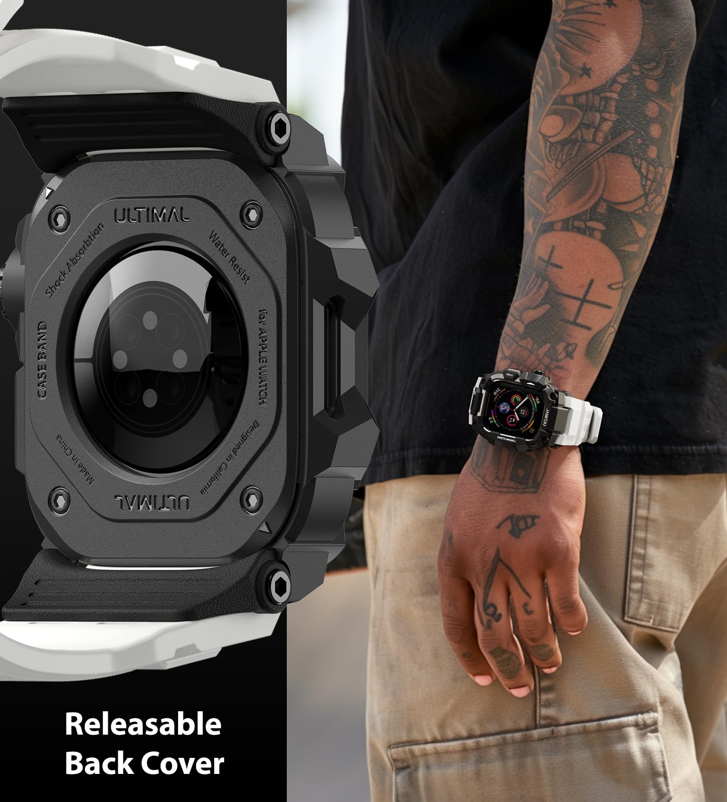 ULTIMAL Robuste Schutzhülle mit Band für Apple Watch 49 mm, kompatibel mit Apple Watch Ultra 3/2/1, stoßfest, Militärqualität, für iWatch, taktisches Band für Herren