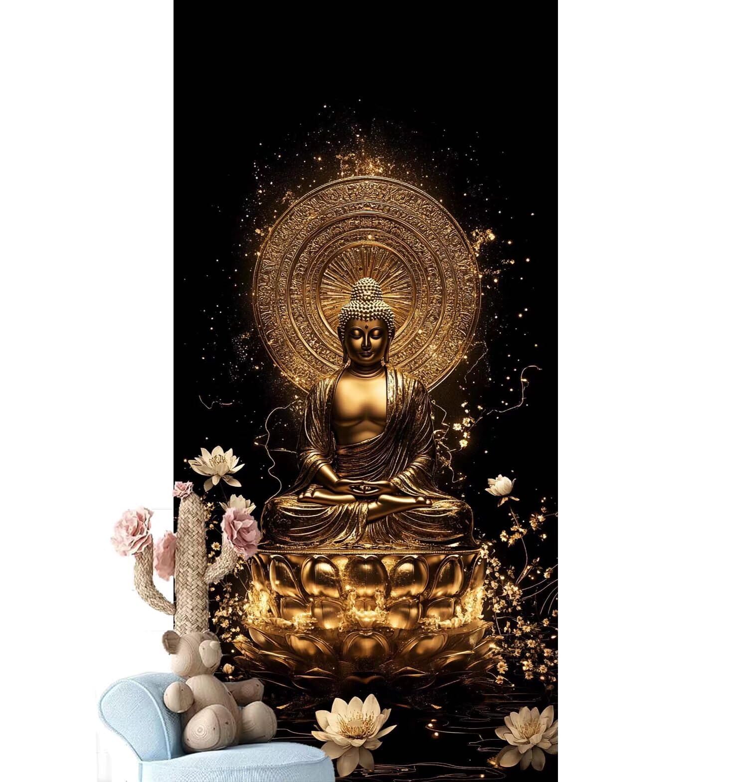 Dipingere con i Numeri per Adulti Bambini, Paint by Numbers con Pennelli Pittura a Pigmento Acrilico, Fai Da Te pittura di Numeri Kit Decora la casa Regalo (Senza Cornice)- Buddha,Loto 90x260cm V-877