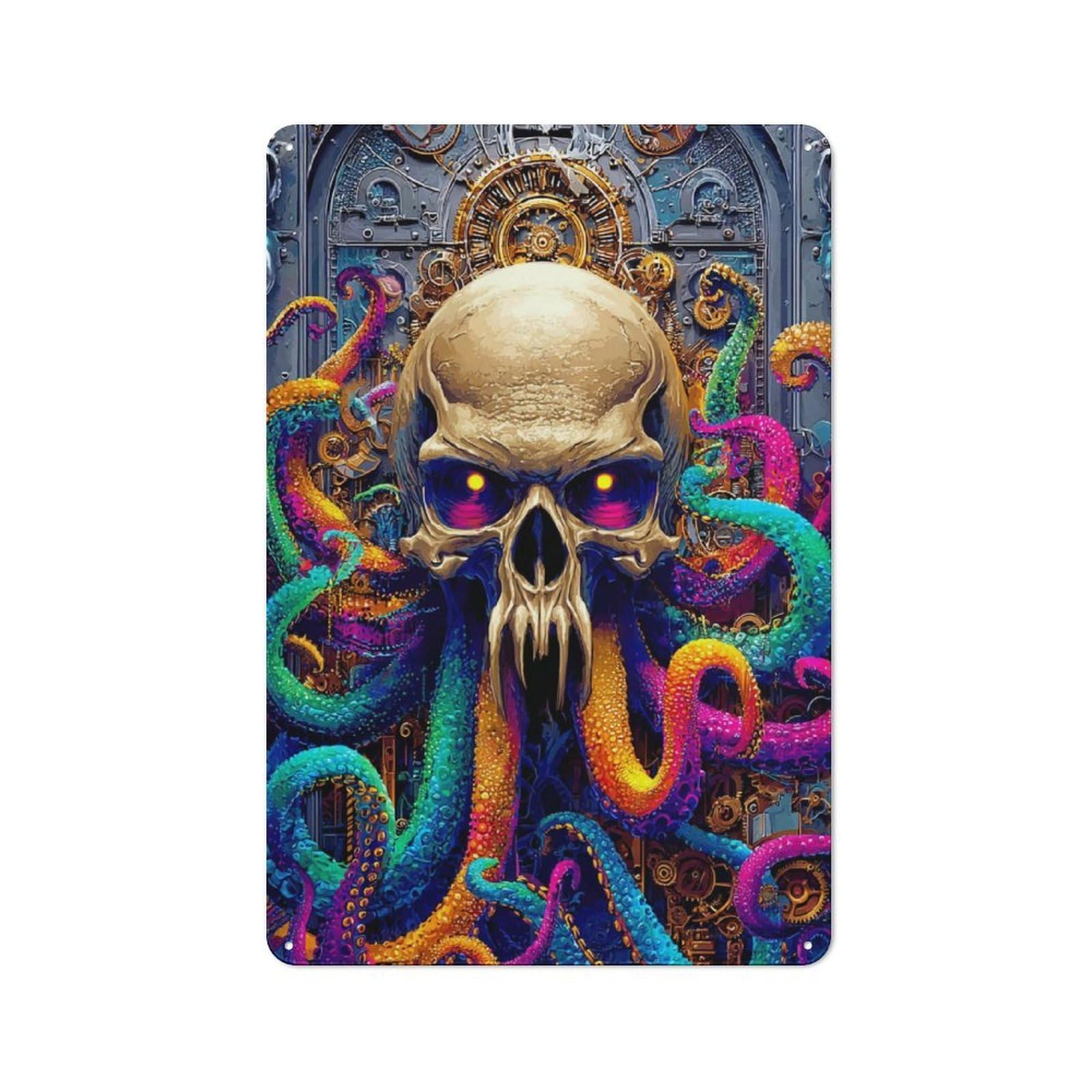 Junmoney Steampunk Skull With Tentacles Smart Metal Wall Decor 30X20cm, Office Metal Sign For Office, Study, Studio Or Hallway