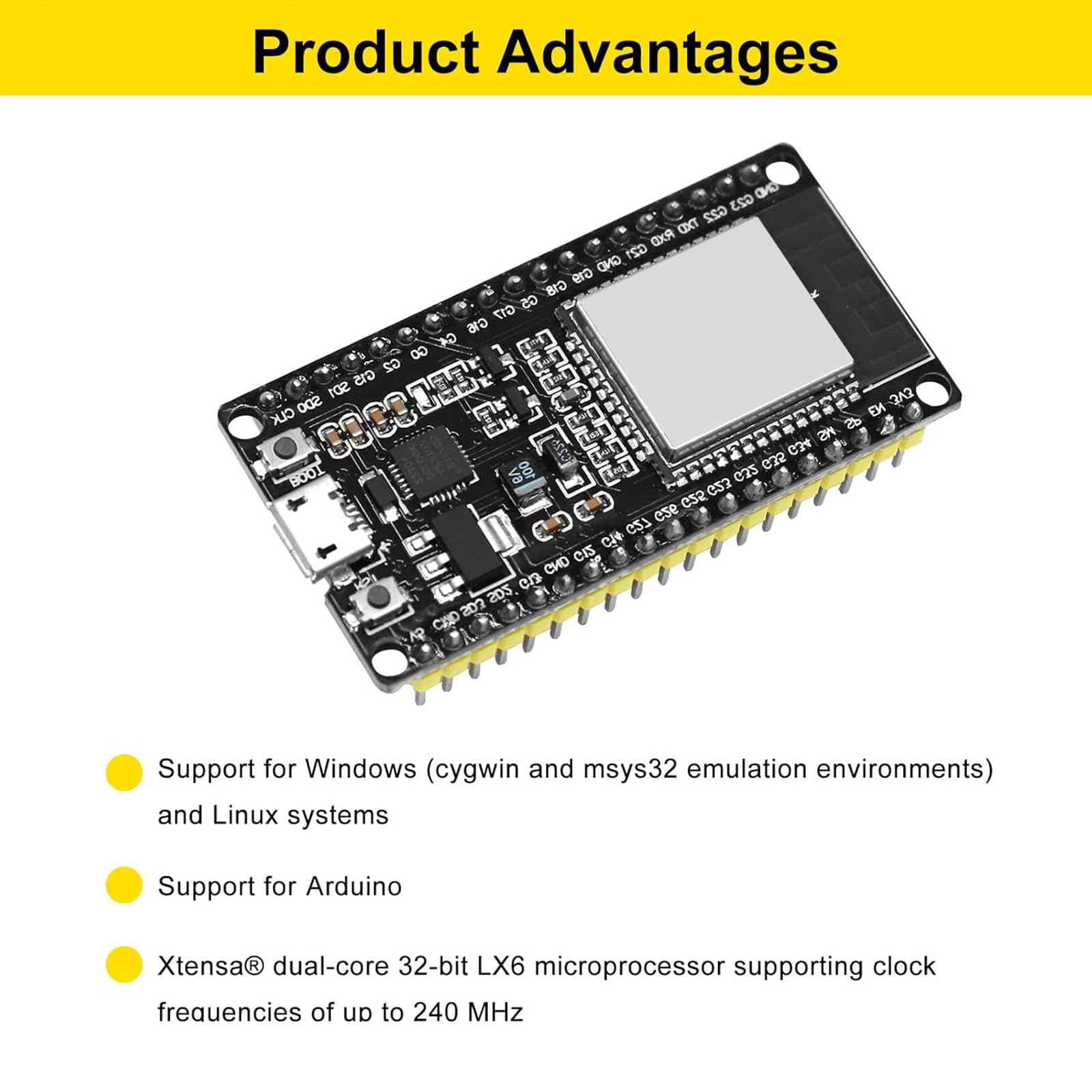 Binghe 3 Pezzi ESP Schede di sviluppo, ESP scheda madre ES2 con CP2102 Chip 2,4 GHz WiFi + Bluetooth MICRO USB Compatibile con Arduino