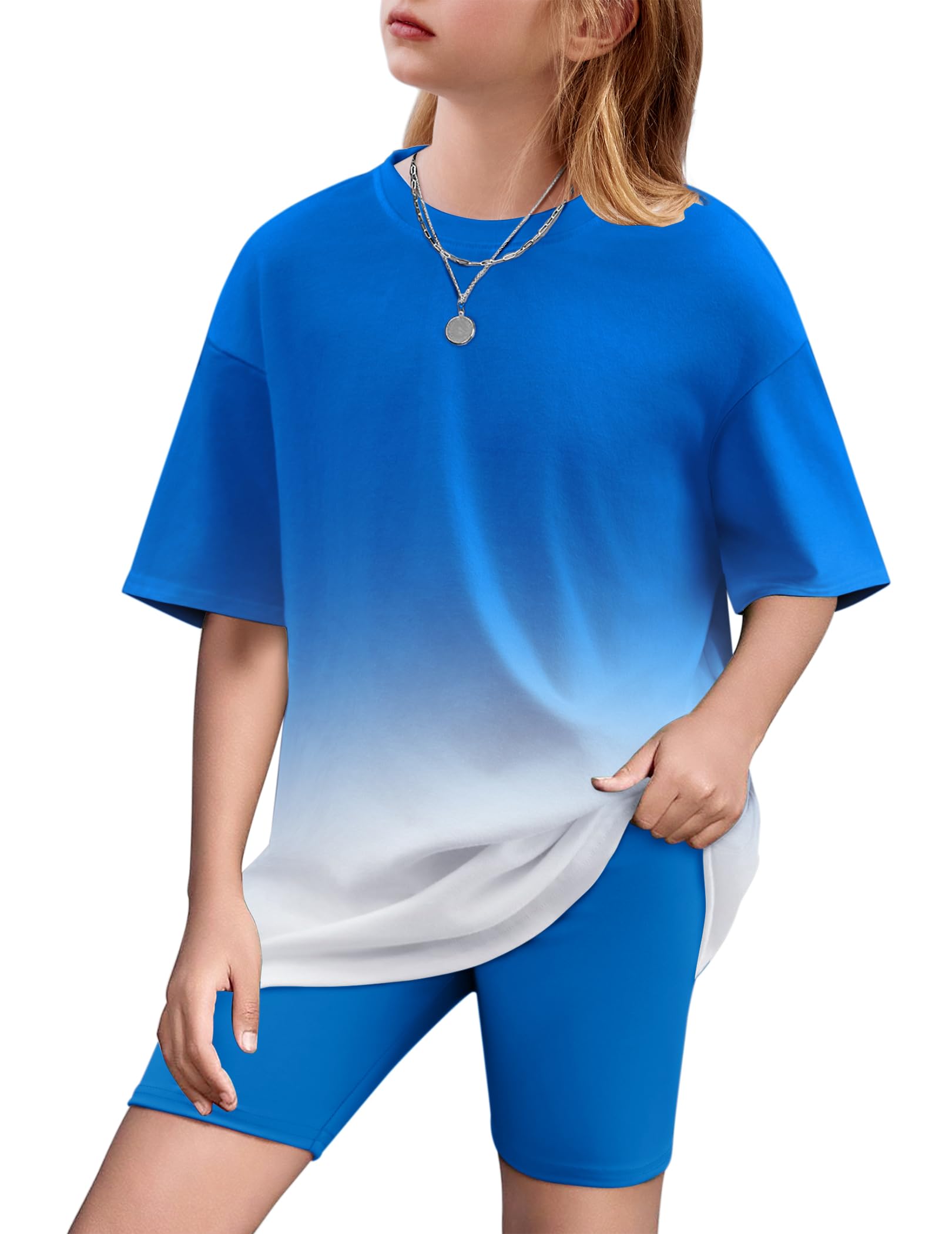 Arshiner Girls 2 Piece Outfit Summer Oversized Tops and Biker Shorts Set