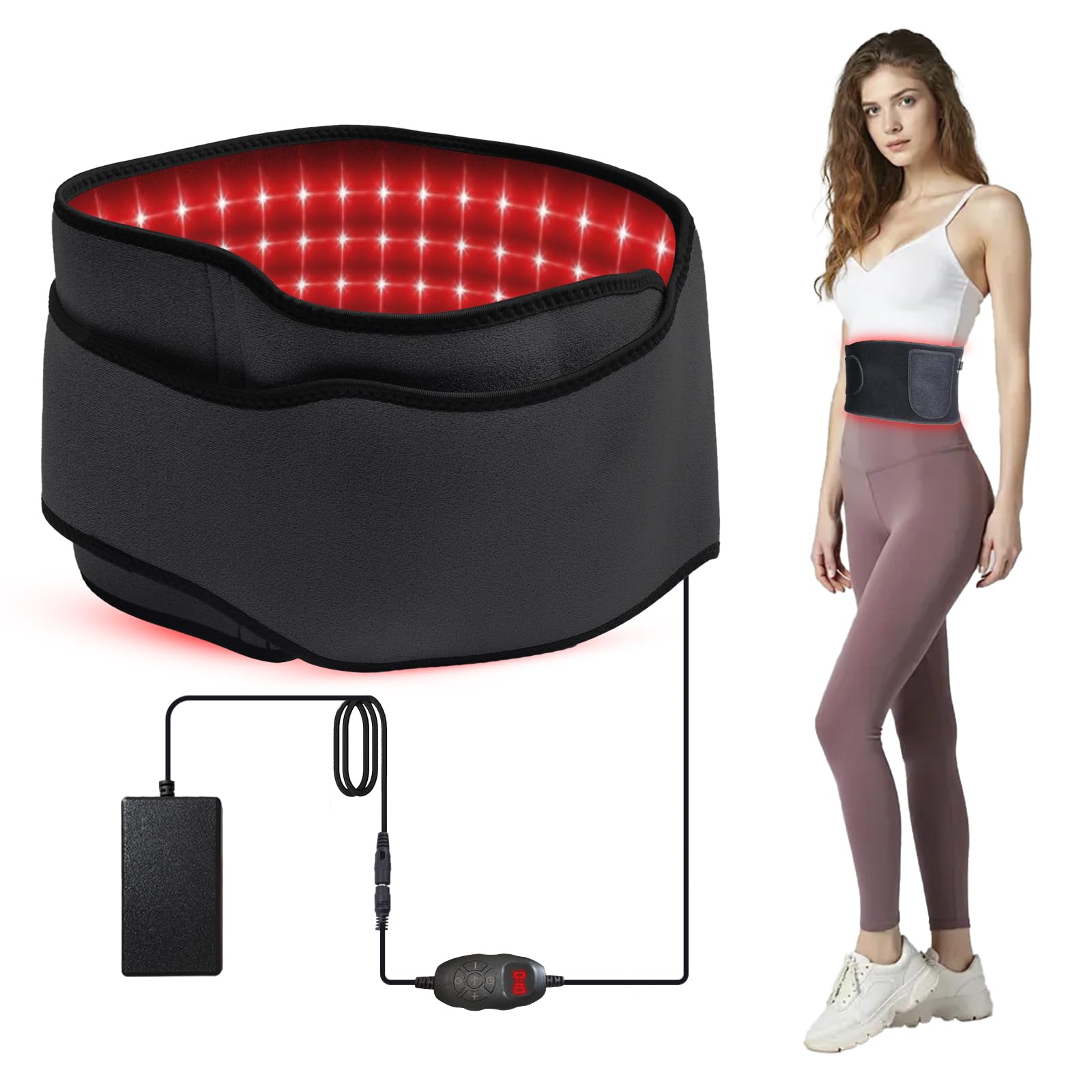Rotlichtgürtel Infrarotlampe Rotlichtlampe Gürtel 105 LEDs mit Timer Geeignet für Rücken, Schultern und Taille (schwarz)