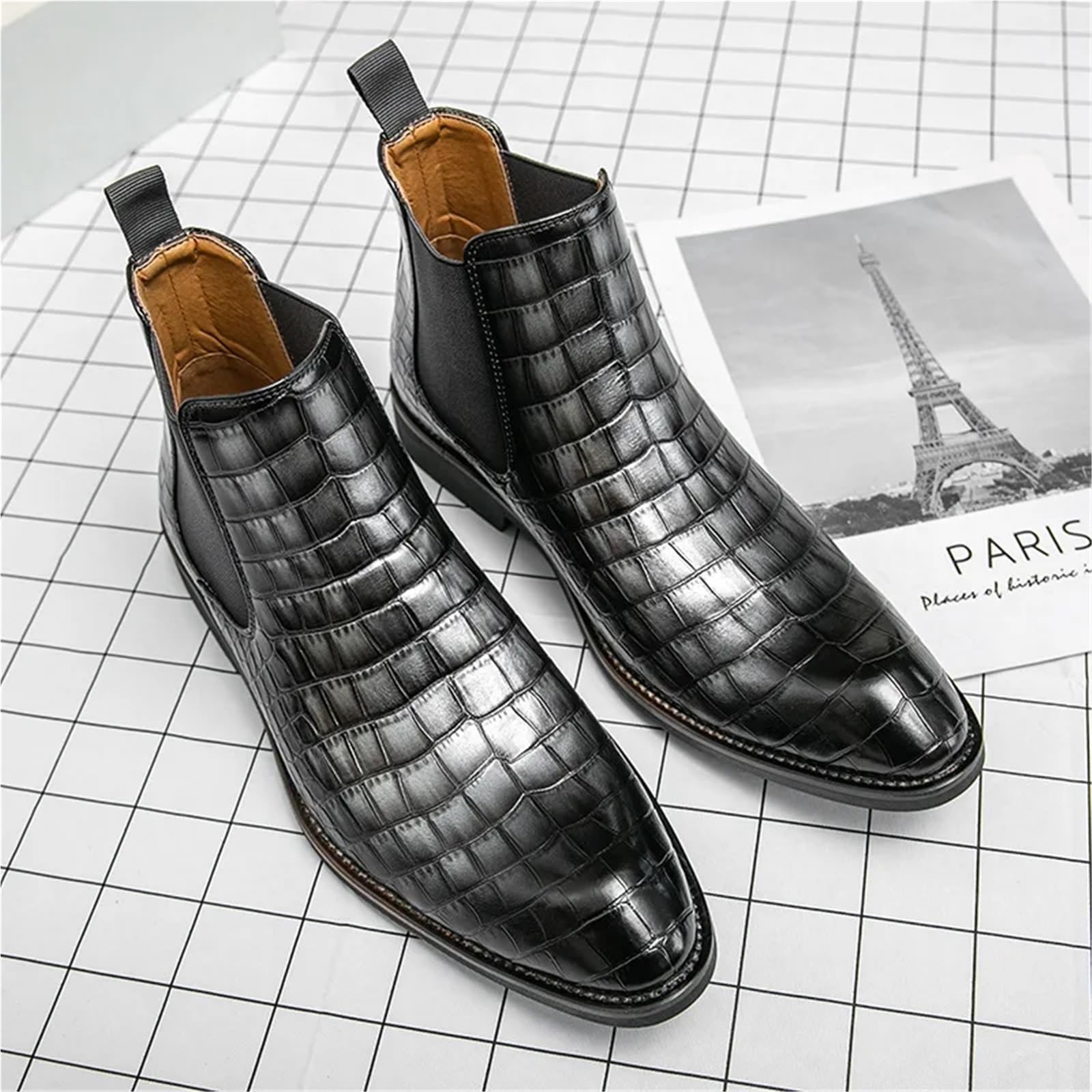 Chelsea Boot Uomo Stivali Chelsea da uomo in pelle, casual, a punta, slip-on, alla caviglia, stile retrò, for feste e matrimoni