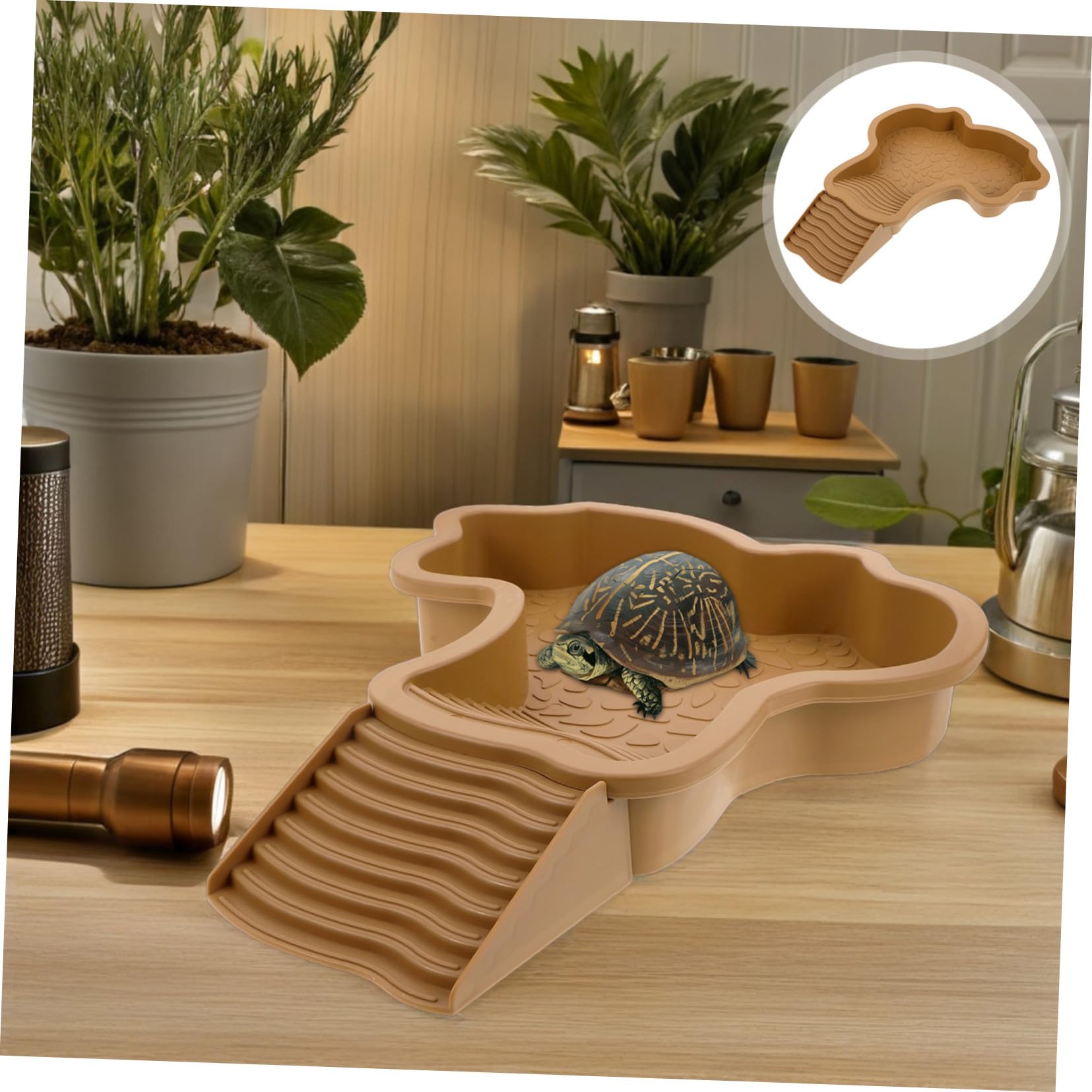 YARNOW Bañera para Tortugas Piscina de Baño con Rampa Externa y Plataforma de Descanso para Reptiles Hábitat Acuático