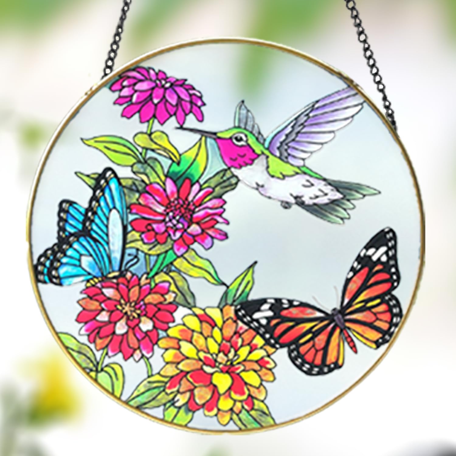 Buntglas-Sonnenfänger Schmetterling & Kolibri – Hängeornament Zur Fensterdekoration (ca. 16 Cm)