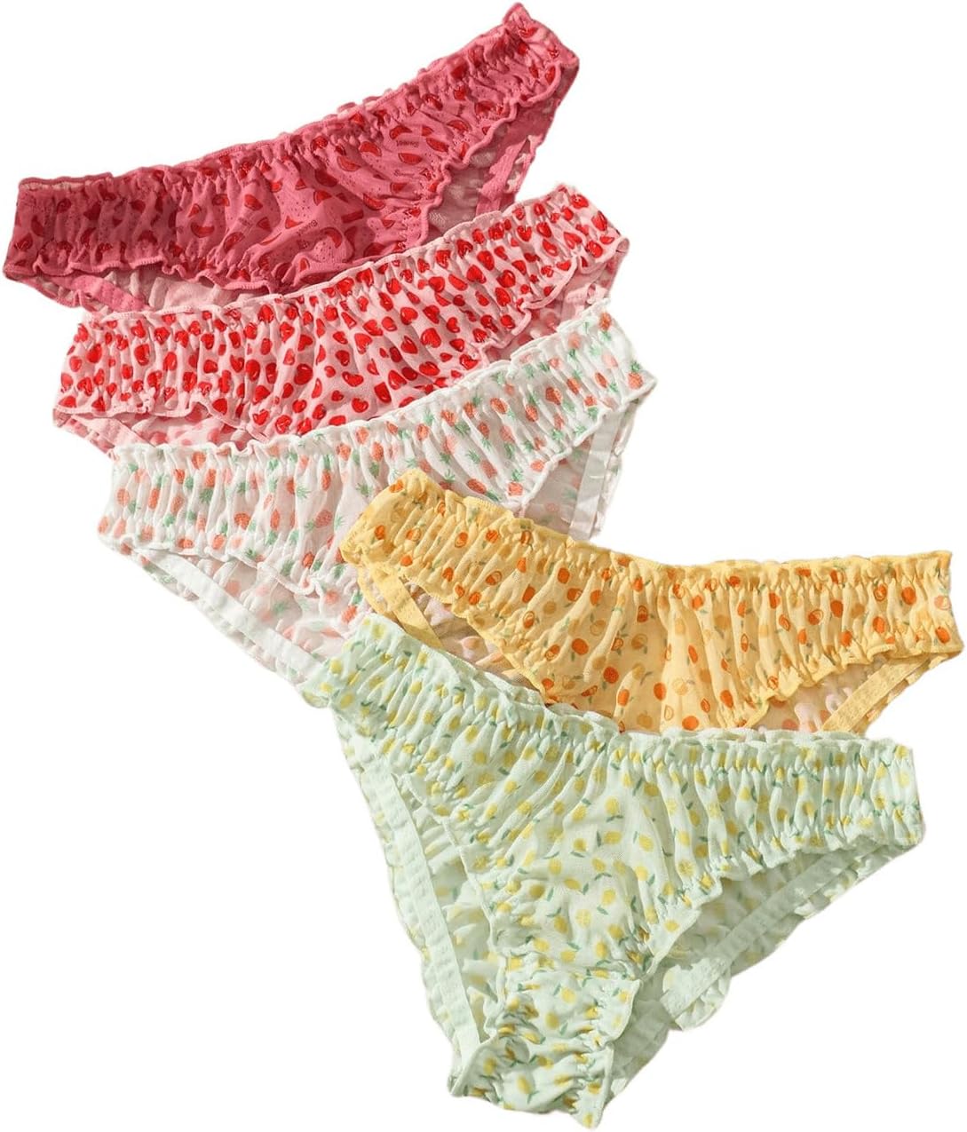 Women's 5 Pack Cute Briefs Frilly Lettuce Trim Mid Rise Mesh Panty Sets Underwear