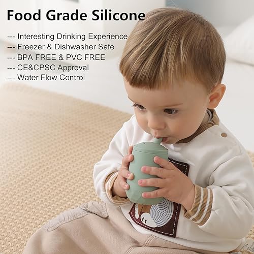 Miniatura 3 de Seposeve Paquete de 2 vasos de silicona con pajilla, a prueba de fugas para bebés de 6 meses, a prueba de derrames, con popote de 12 a 24 meses,