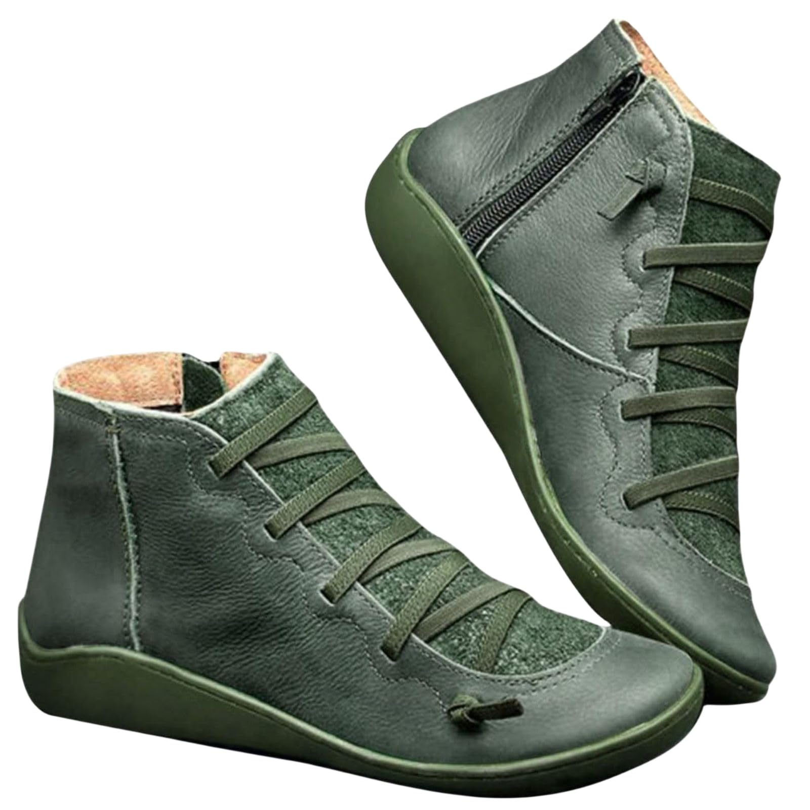 Ankle Boots for Women Arch Support Low Heel Booties Lace Up Inside Zipper Flat Shoes Womens Casual Walking
