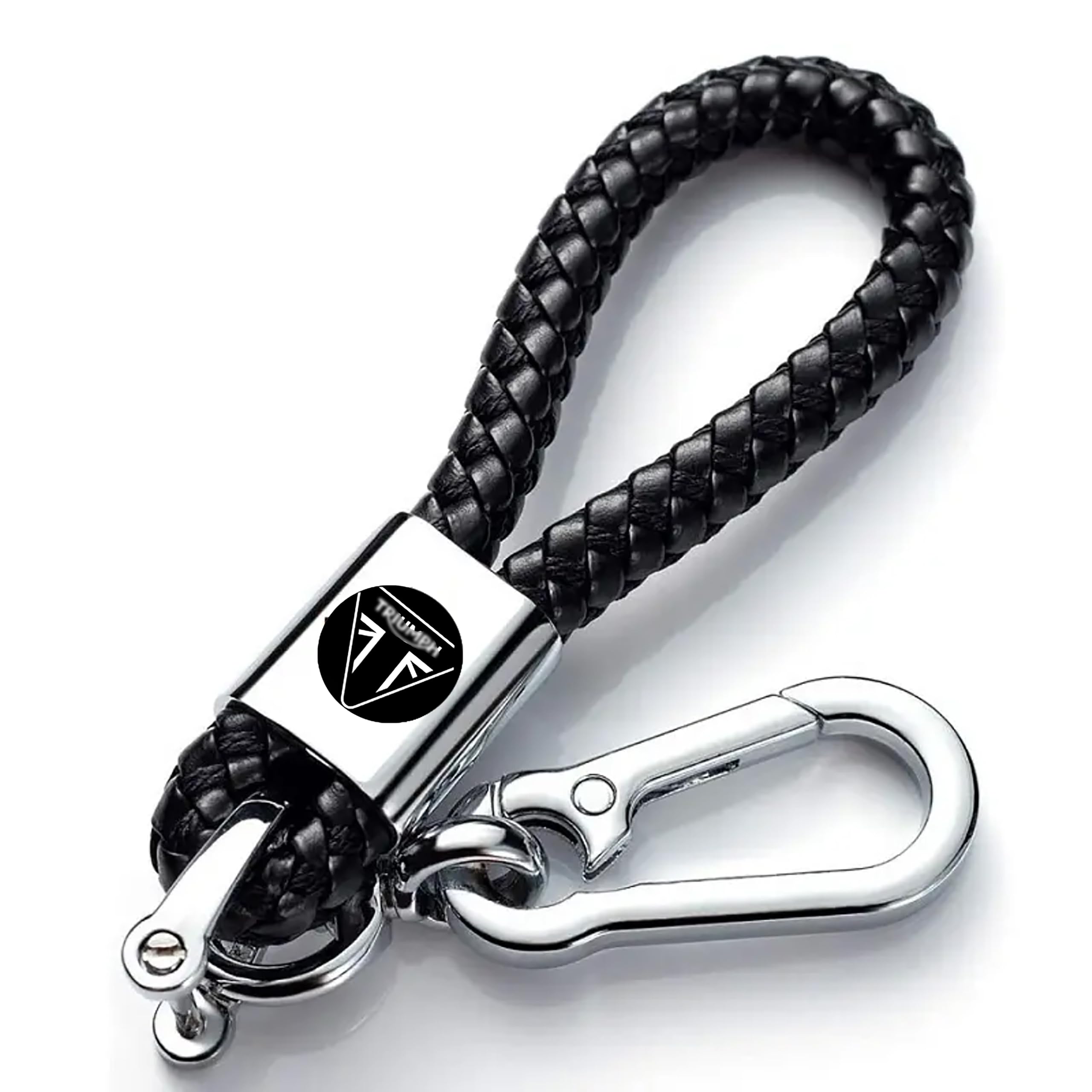 Leather Keychain compatible with Triumph Bikes, Black, Metal Carabiner Clip With Screw Driver-image-3