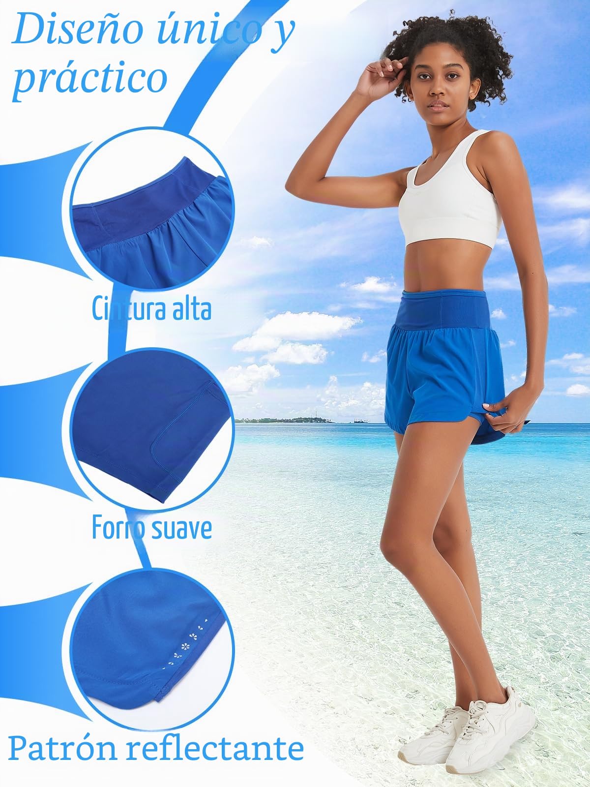 Pantalones cortos deportivos 2 en 1 para correr para mujer, con bolsillo con cremallera, pantalones cortos de natación para entrenamiento, yoga, trotar
