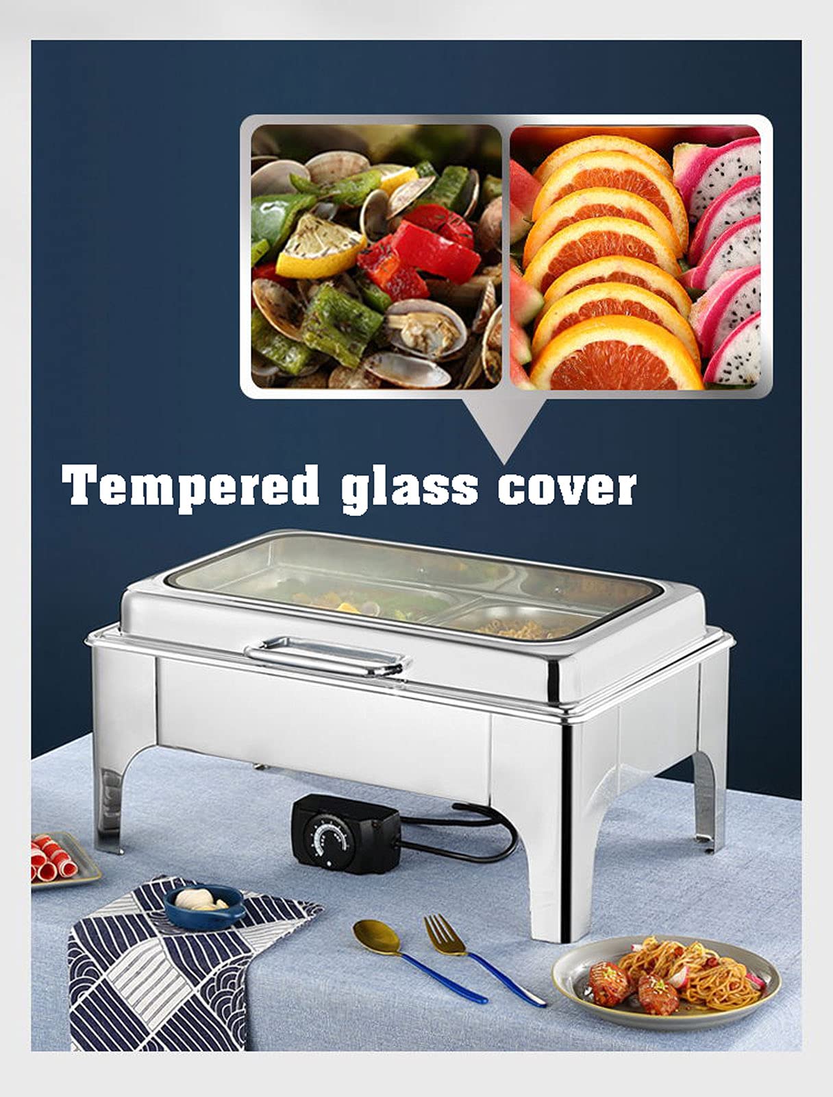 Scaldavivande, Chafing Dish per Buffet Hotel Feste, Vassoio Acciaio Inox Rimovibile, 9L 13L Contenitori Scalda Vivande, Coperchio Visivo per Una Facile Visualizzazione del Cibo Interno