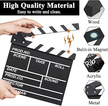 Clapperboard Clapper Board for Film Black and White Film Clapper Board Directors Clapperboard Movie Clapper Board Suitable for Movie Shooting Room Decoration(1 Piece)