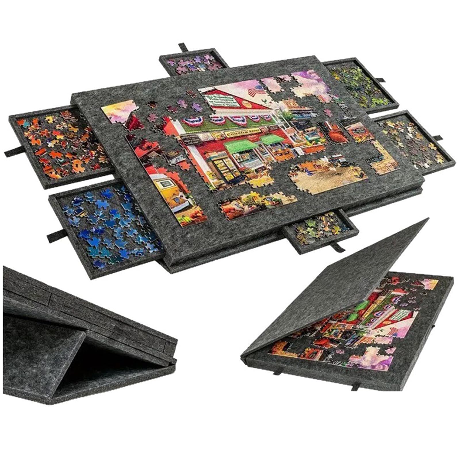 Byterunning Black Jigsaw Puzzle Board,Tilting Jigsaw Puzzle Board,Foldable Non-Slip Felt Puzzle Board,Lightweight Portable Puzzle Table,With Drawers & Cover,For Organizing And Storing Puzzle Pieces