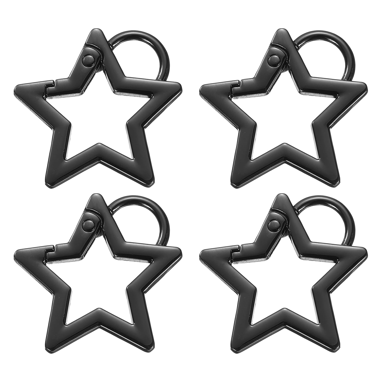 sourcing map 4 Pcs Star Shaped Spring Keychain Clip Metal 1.2 Inch Snap Hook with Ear Trigger Key Holder Clips for Keychains Bags Purse Handbags Wallet DIY Crafts, Black