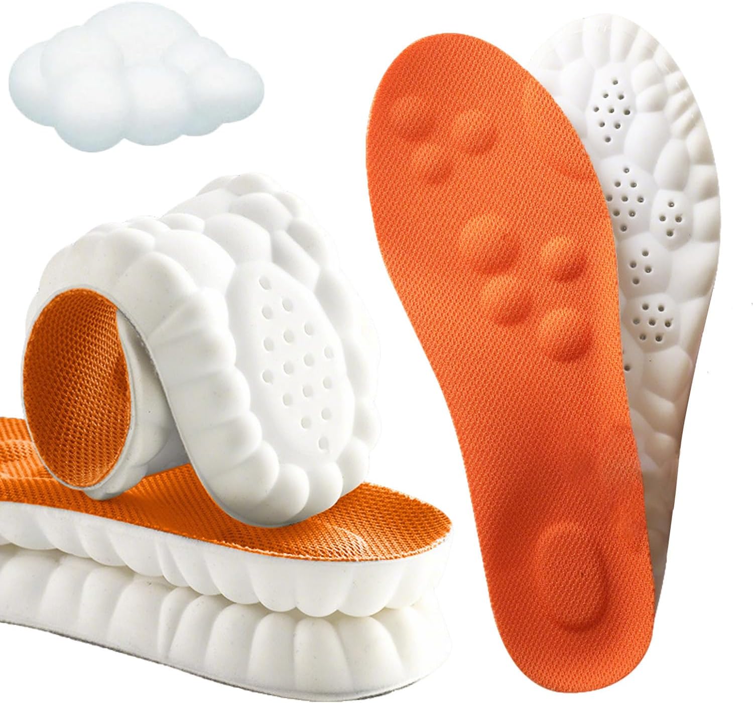2 Pairs Steppers Insoles for Men Women, Cloud Like Massage Insole, Men's Comfortble Steppers Shoe Insoles Inserts, Breathable Memory Foam with Arch Surpport (Orange, Men 11.5-12.5/Women 13-14)
