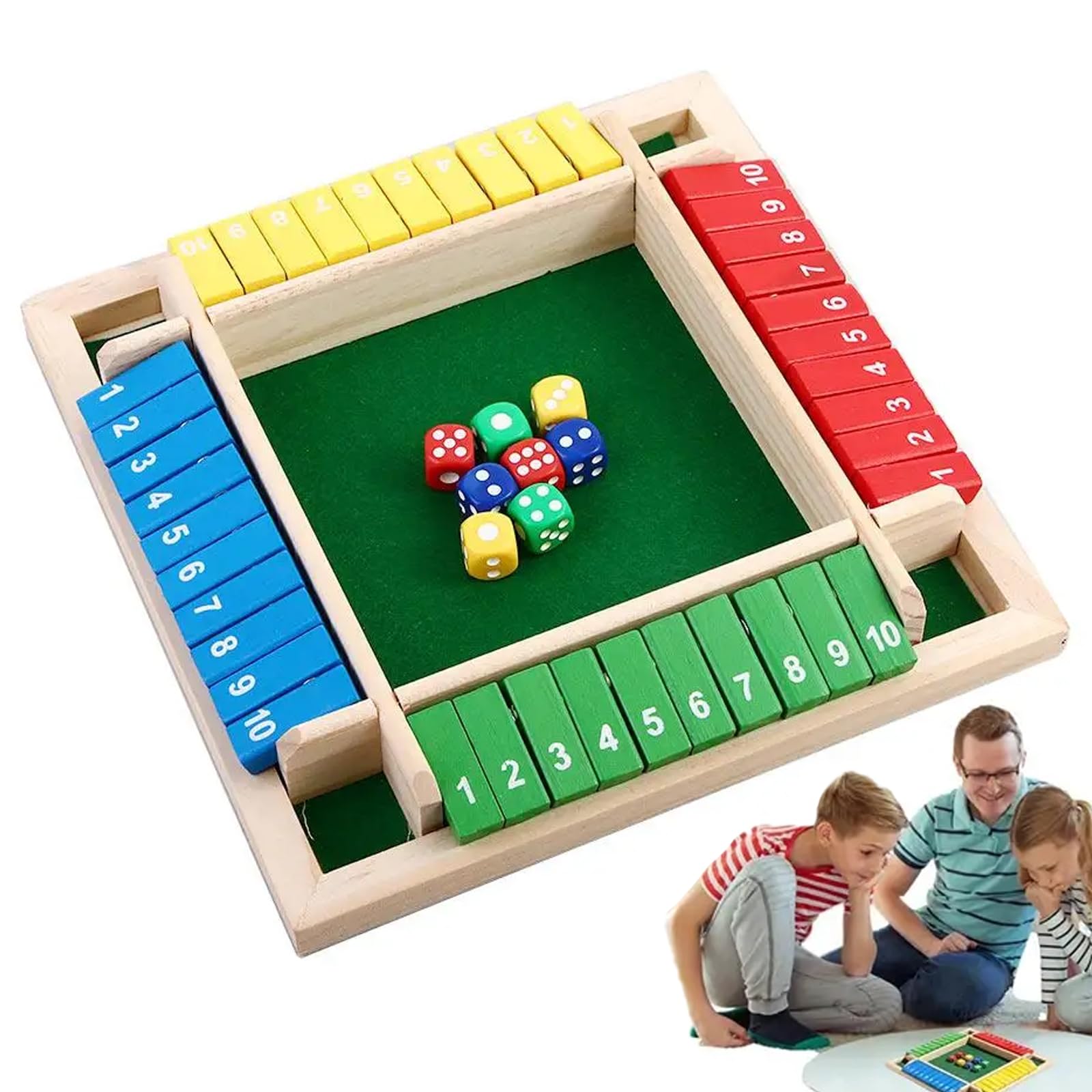 yeemeen Shut the Box Spiel, Holz Brettspiel, Shut The Box Würfelspiel, 2-4 Spieler Würfelspiel aus Holz Brettspiel ab 3 4 5 6 + Jahre Mathematik Lernspielzeug für Outdoor-Aktivitäten