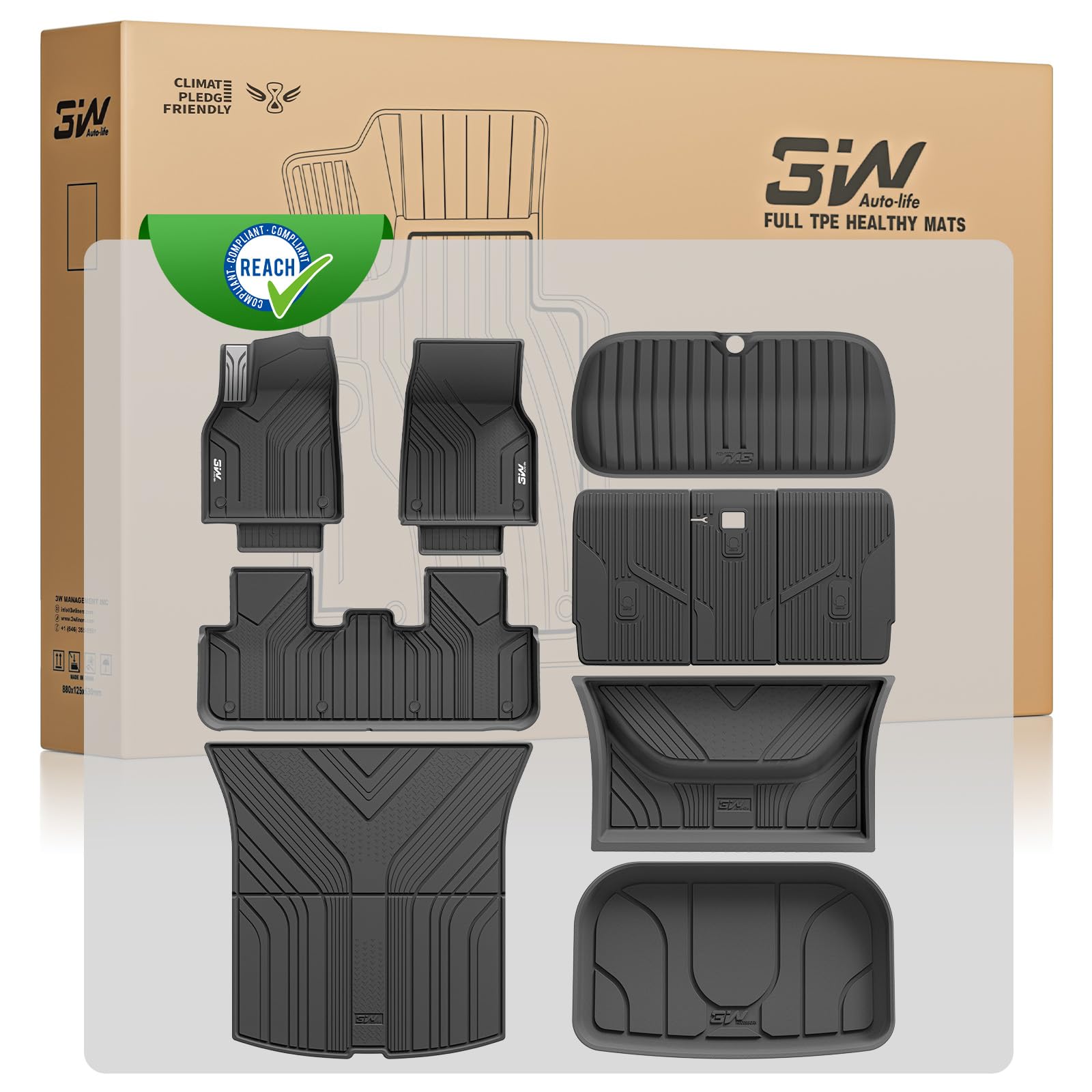 3W Set de 10 para Tesla Model Y Juniper 2025-2026(No para New Standard 2026), Alfombrillas y Bandeja de Maletero y Protector de Asiento, Thorex™ Para Todo Tipo de Clima, Alfombrilla a Medida 1-2 Filas
